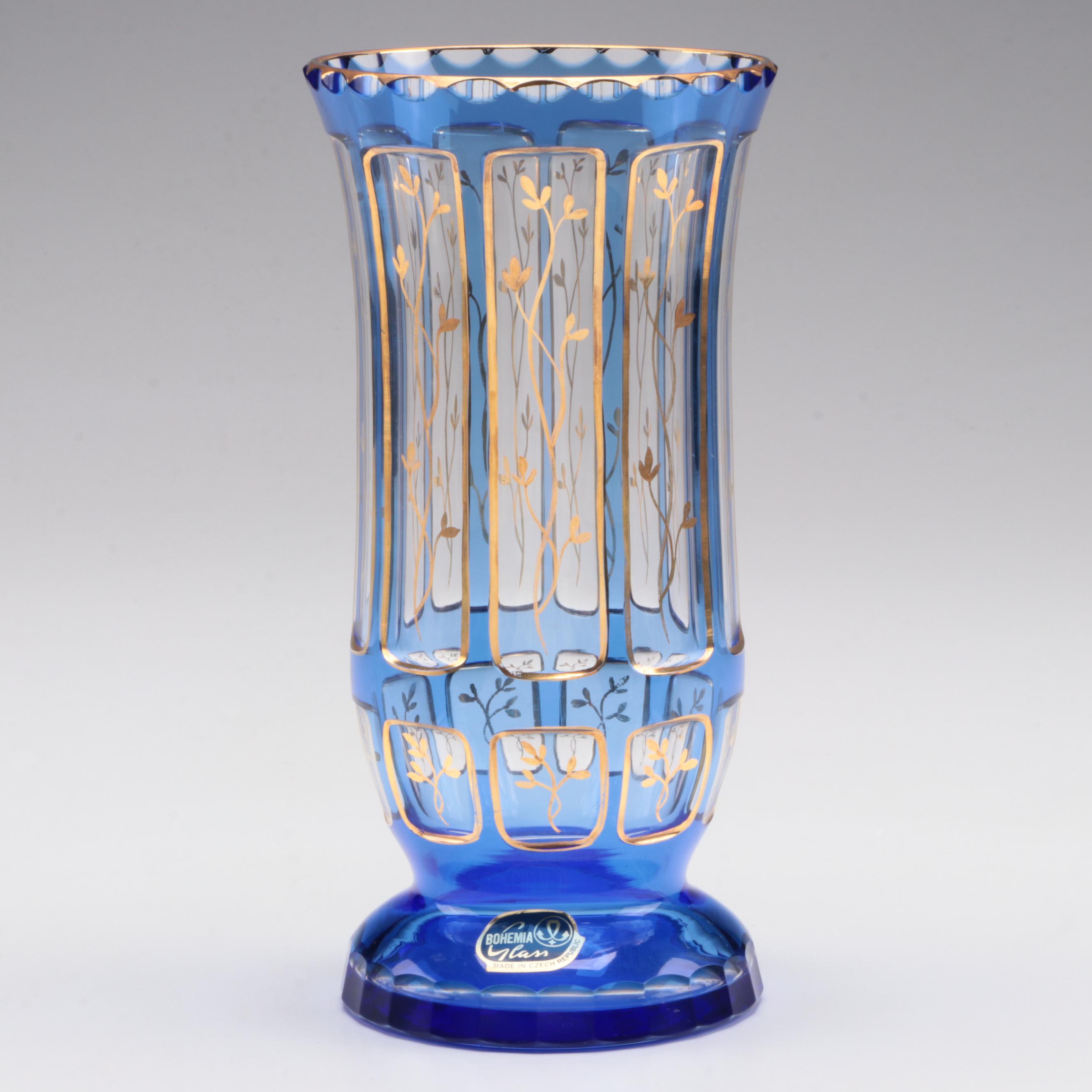 Bohemia Czech Gilt Enamel Glass Vase