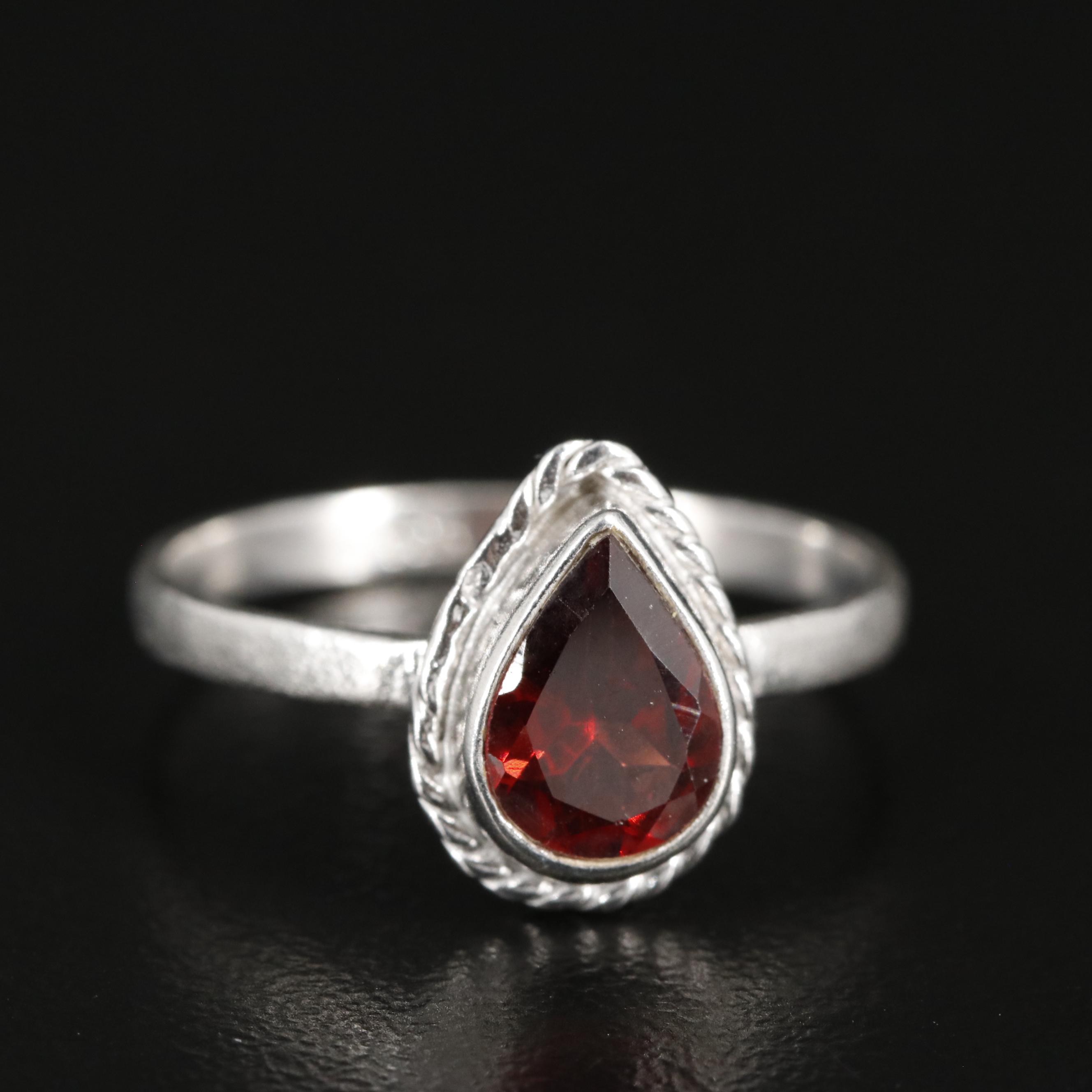 Sterling Garnet Teardrop Ring