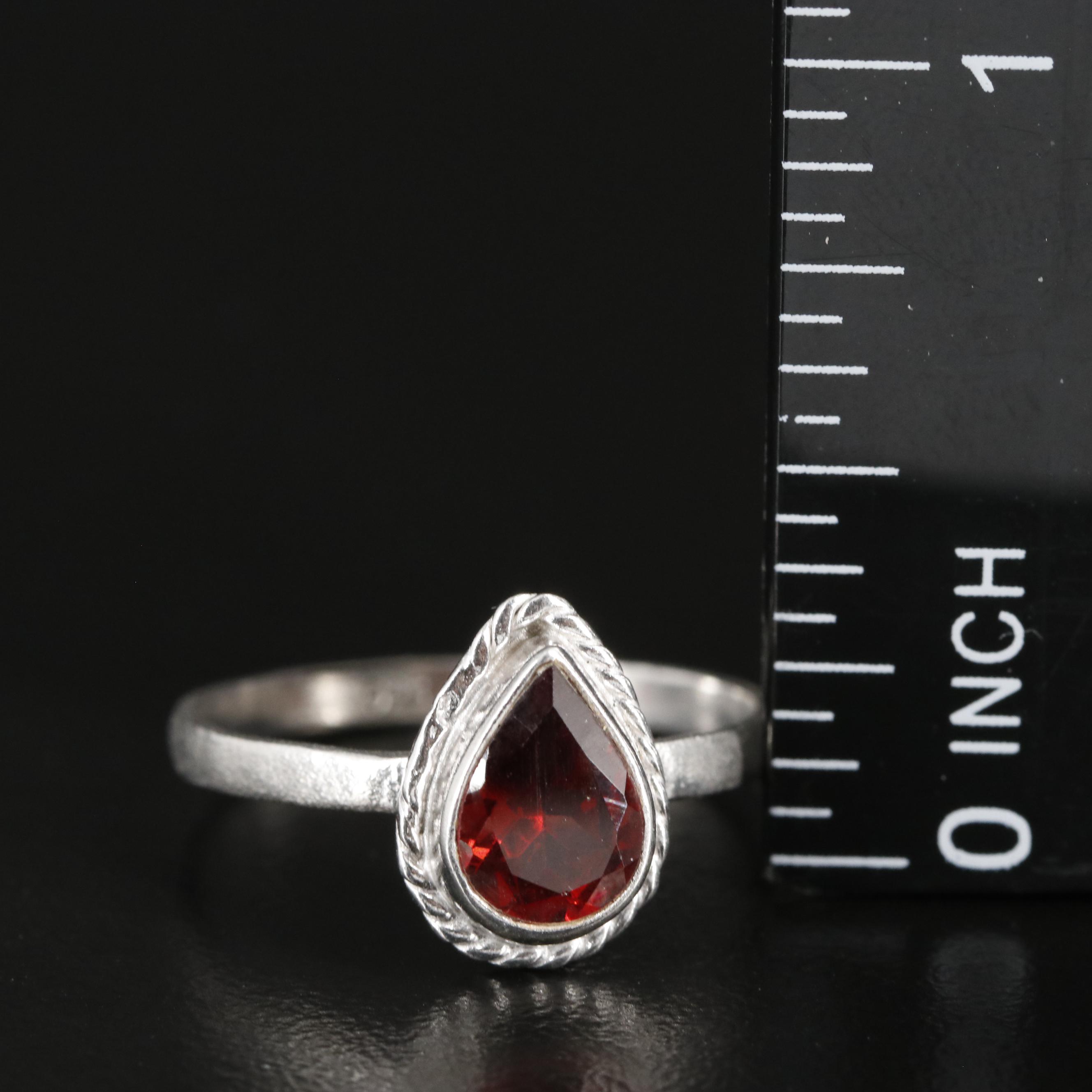 Sterling Garnet Teardrop Ring