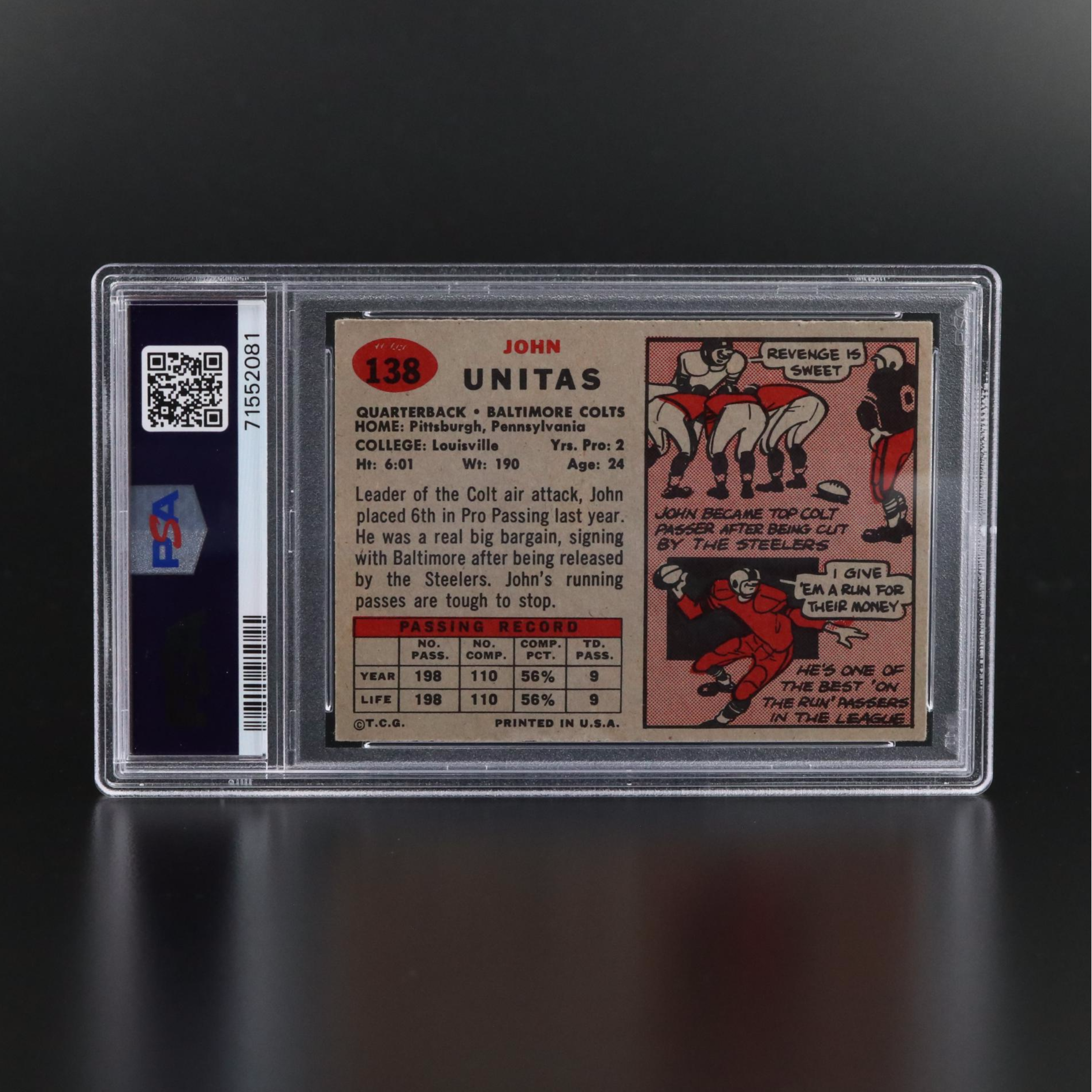 1957 Topps John Unitas Rookie #138 Colts PSA Graded EX 5 Football Card