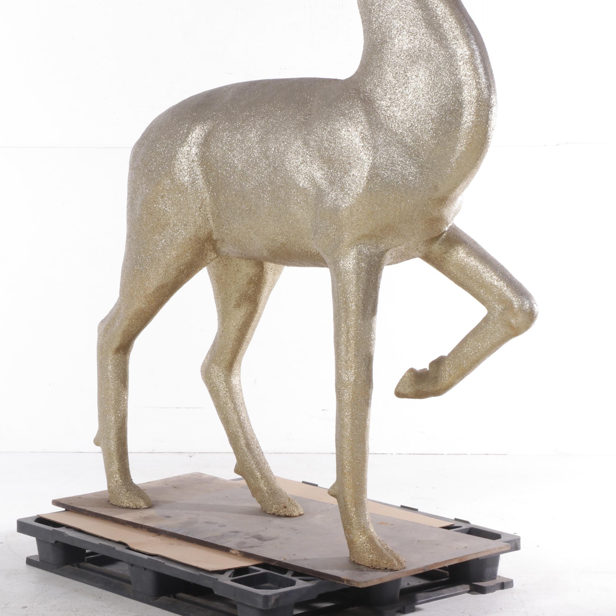 Large Scale Gold Glittered Deer Sculpture