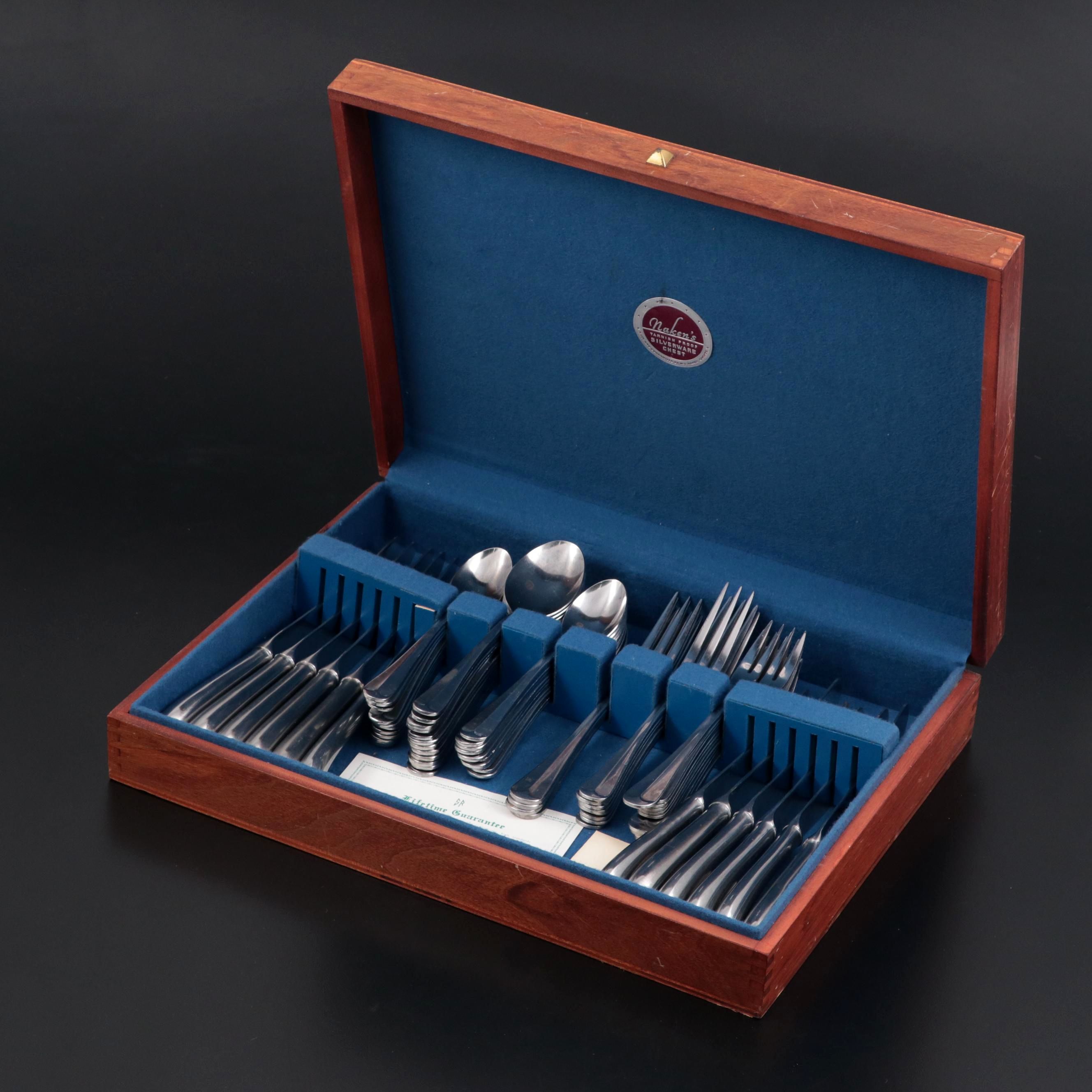 Oxford Hall Stainless Steel Flatware and Storage Chest, Mid to Late 20th Century
