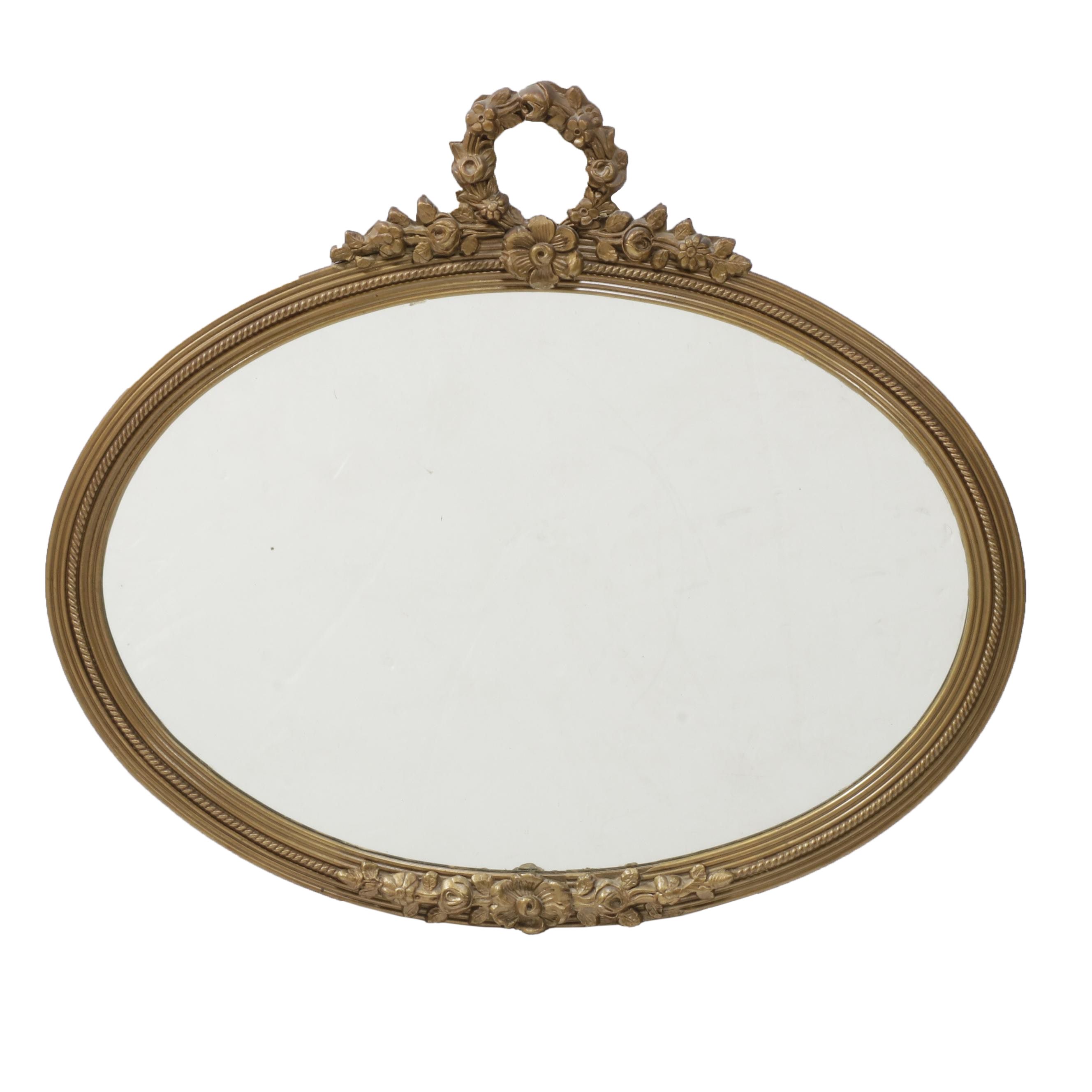 H. Neuer Glass Co. Floral Carved Wood Framed Oval Wall Mirror, Mid-20th Century