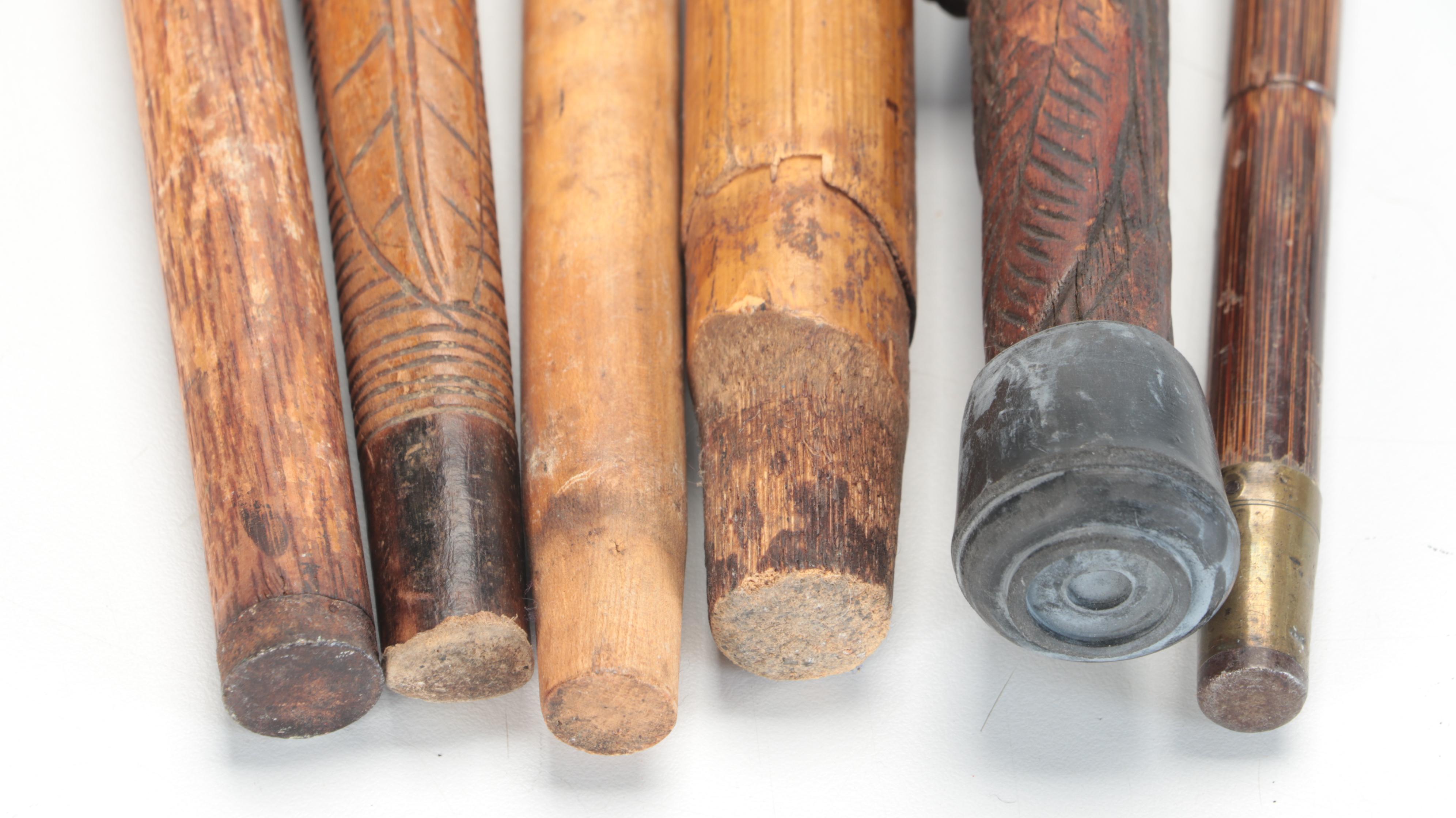 Mexican and Other Hook Handled Wooden Canes and Walking Stick