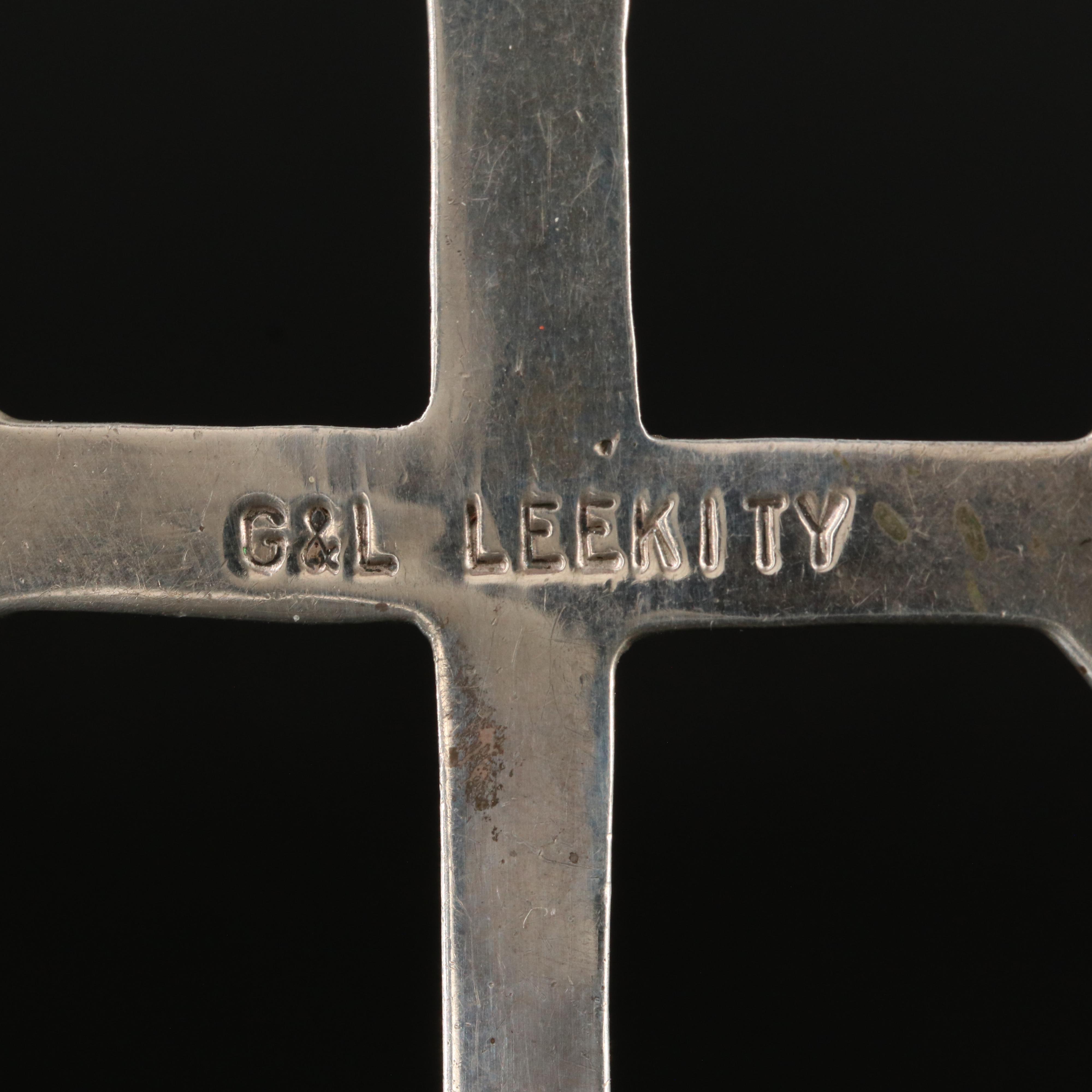 George and Lupe Leekity Zuni Sterling Turquoise Cross Pendant