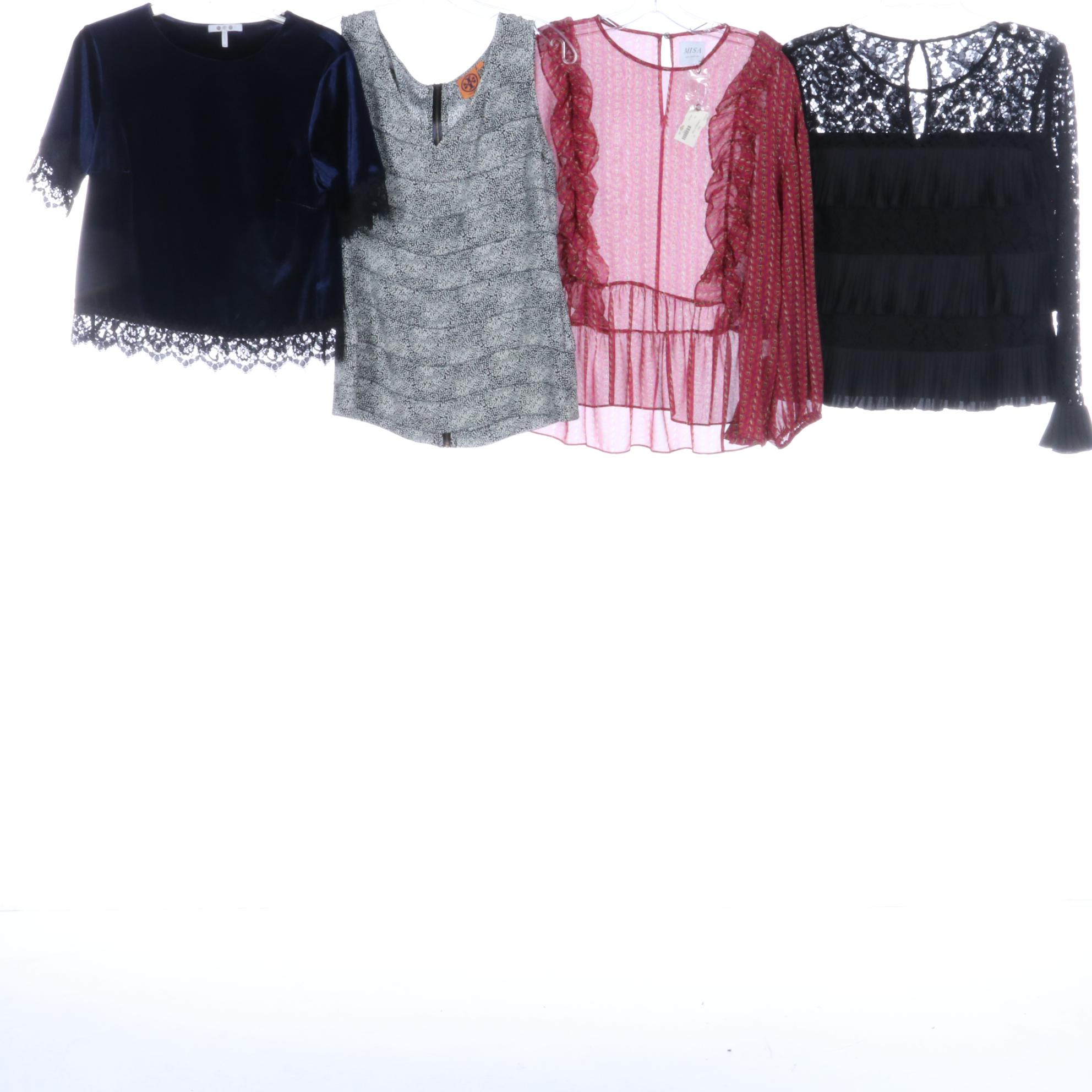 Line & Dot Gold Sequin Maxi Skirt with Nina McLemore Blazer and Other Tops