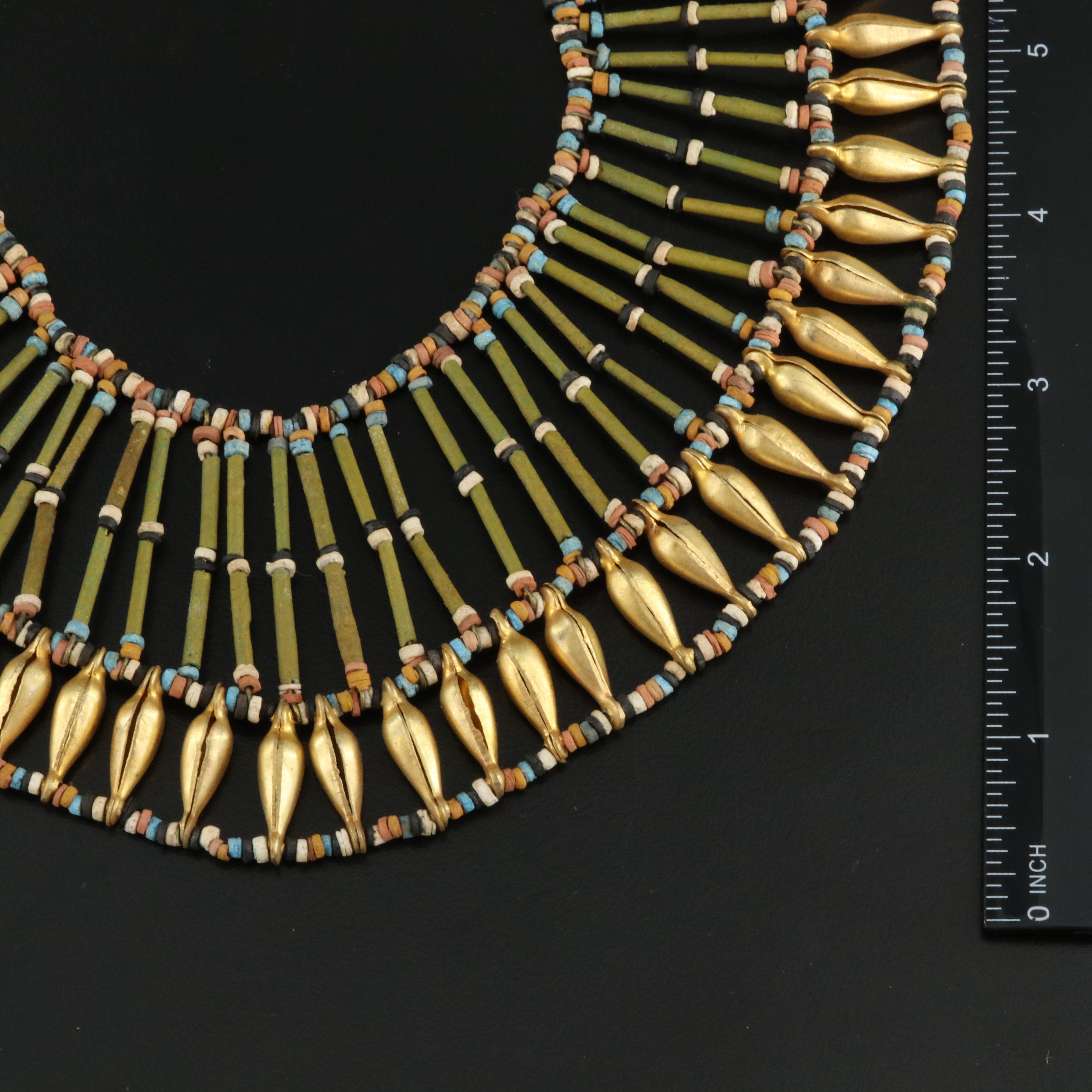 Vintage Egyptian Faience Bead Bib Necklace and Earring Set