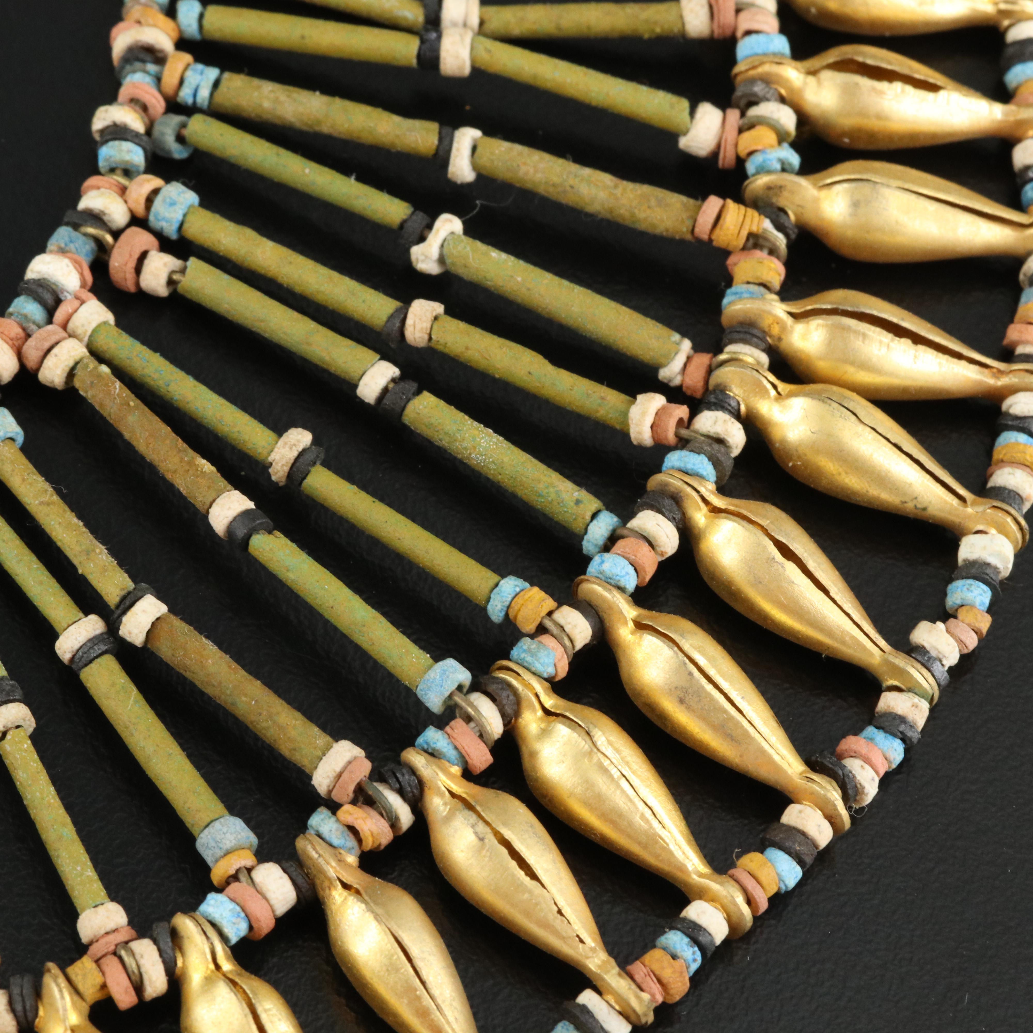 Vintage Egyptian Faience Bead Bib Necklace and Earring Set
