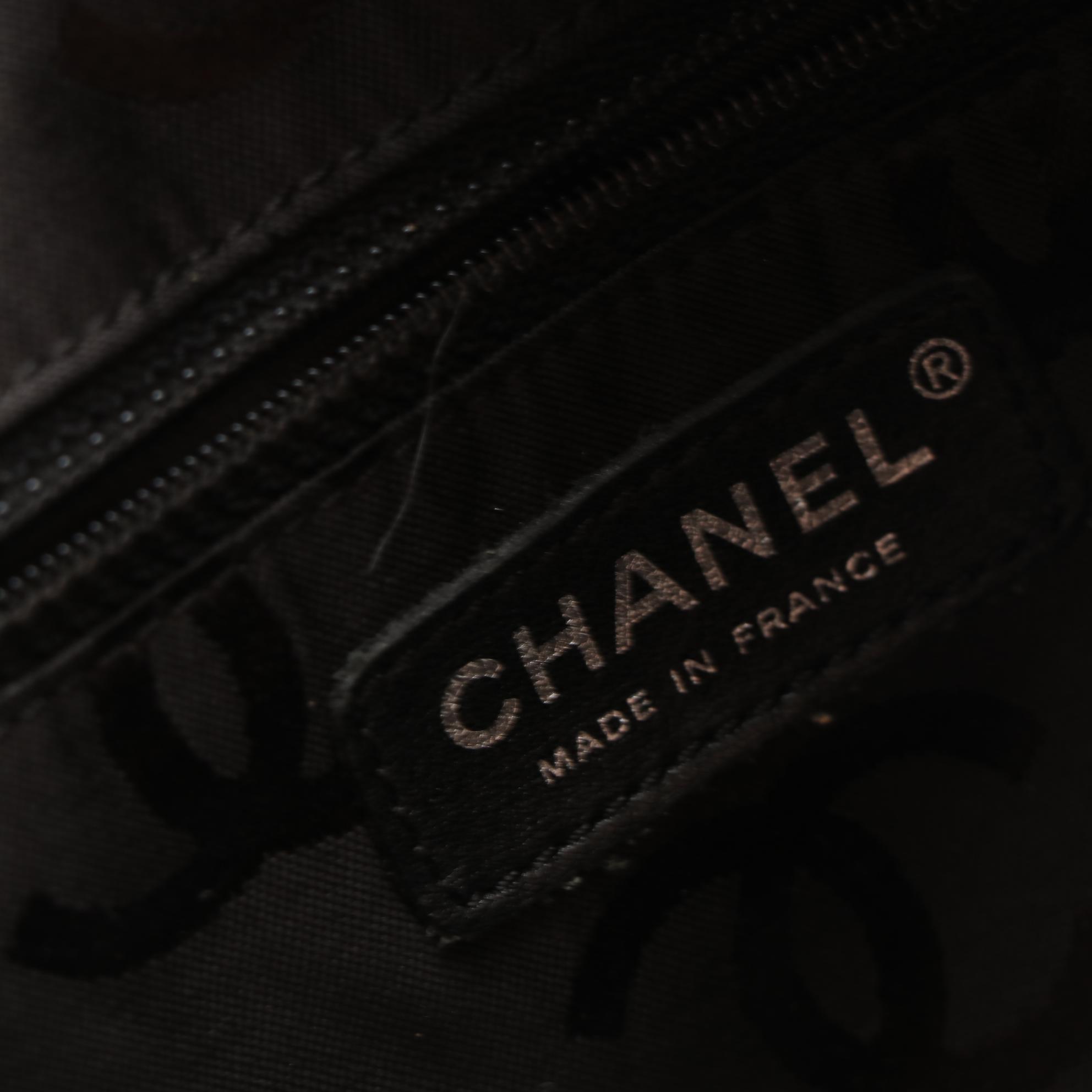 Chanel Cambon Ligne Tote Bag in Beige Quilted and Smooth Black Lambskin Leather