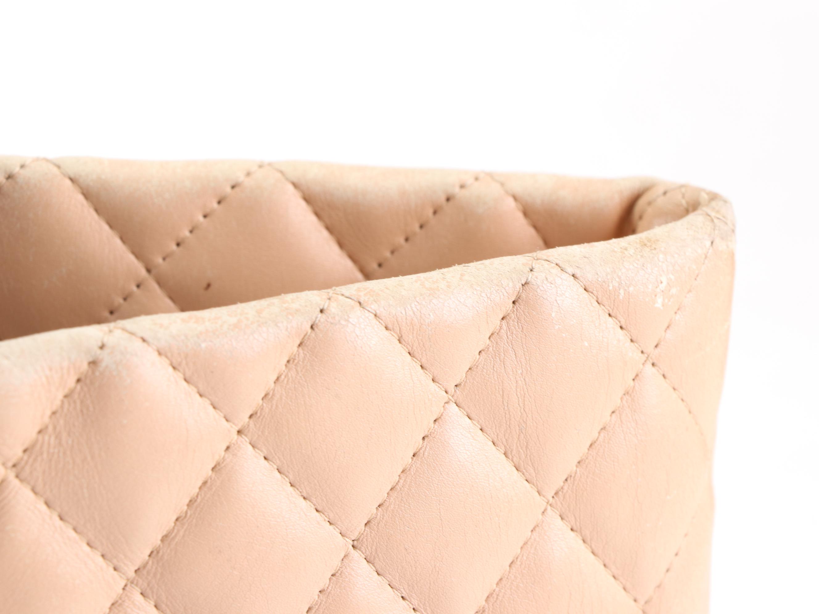 Chanel Cambon Ligne Tote Bag in Beige Quilted and Smooth Black Lambskin Leather