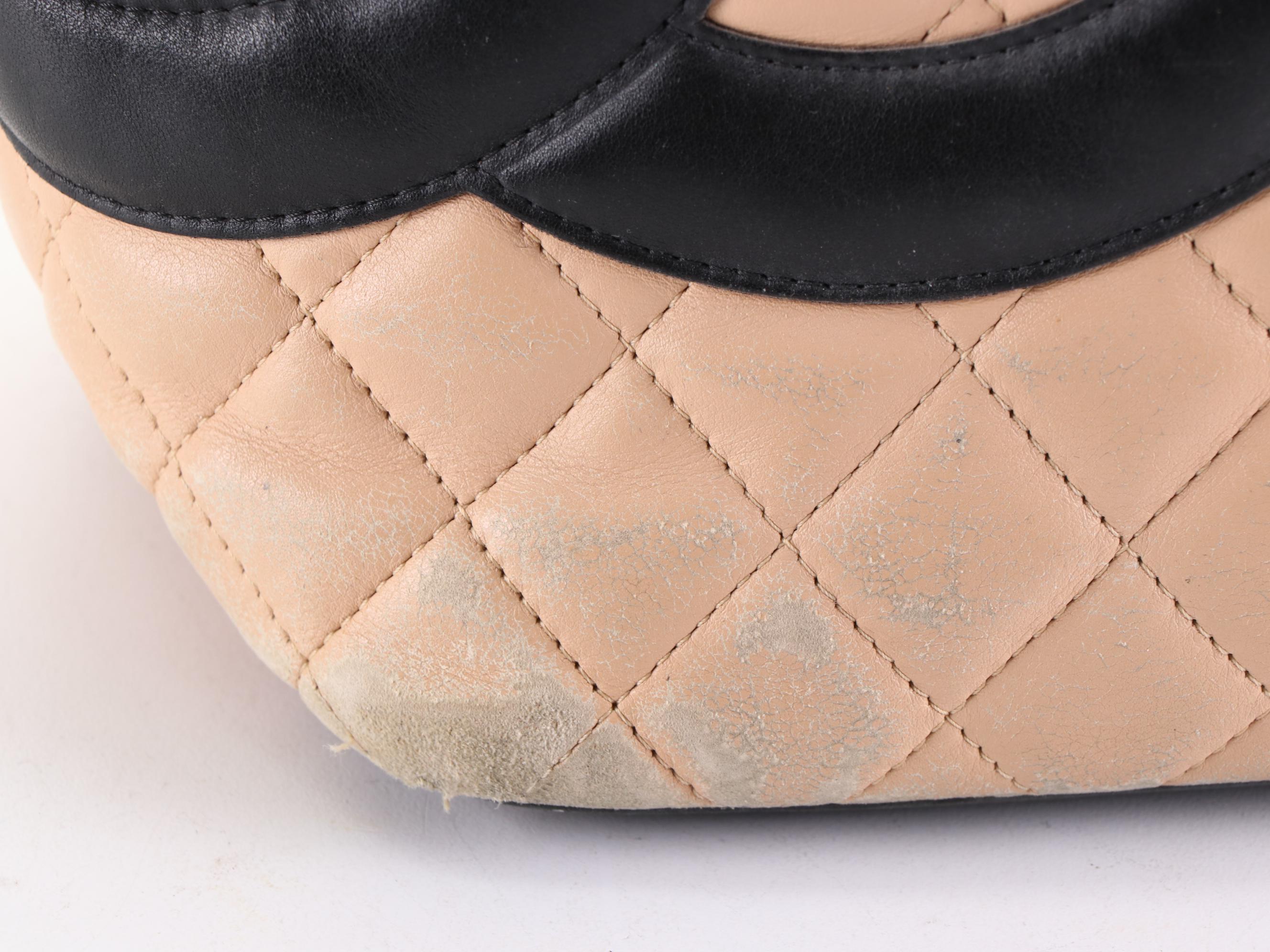 Chanel Cambon Ligne Tote Bag in Beige Quilted and Smooth Black Lambskin Leather