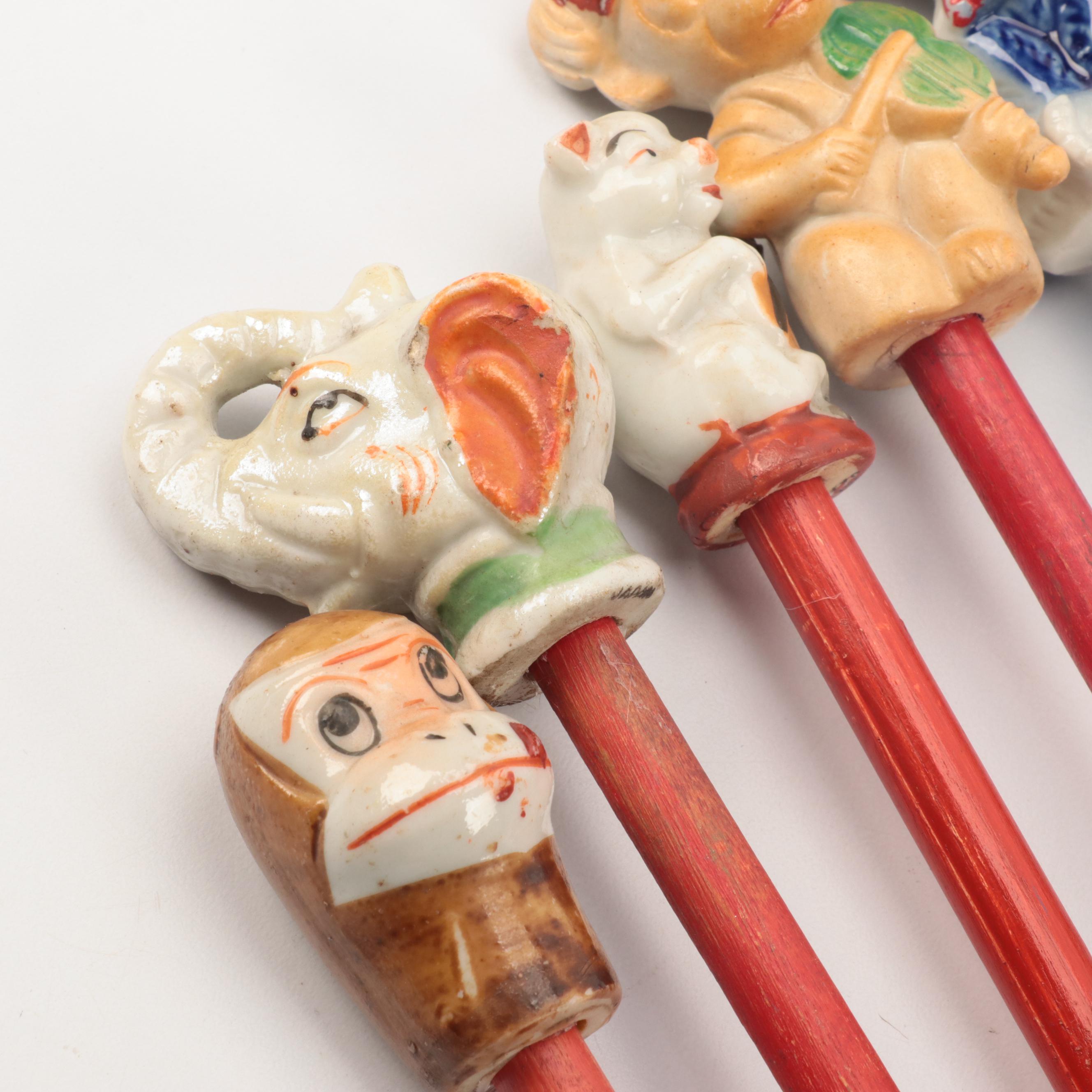 Elephant, Monkey, Pig, and More Carnival Cane Sticks, Early to Mid-20th Century