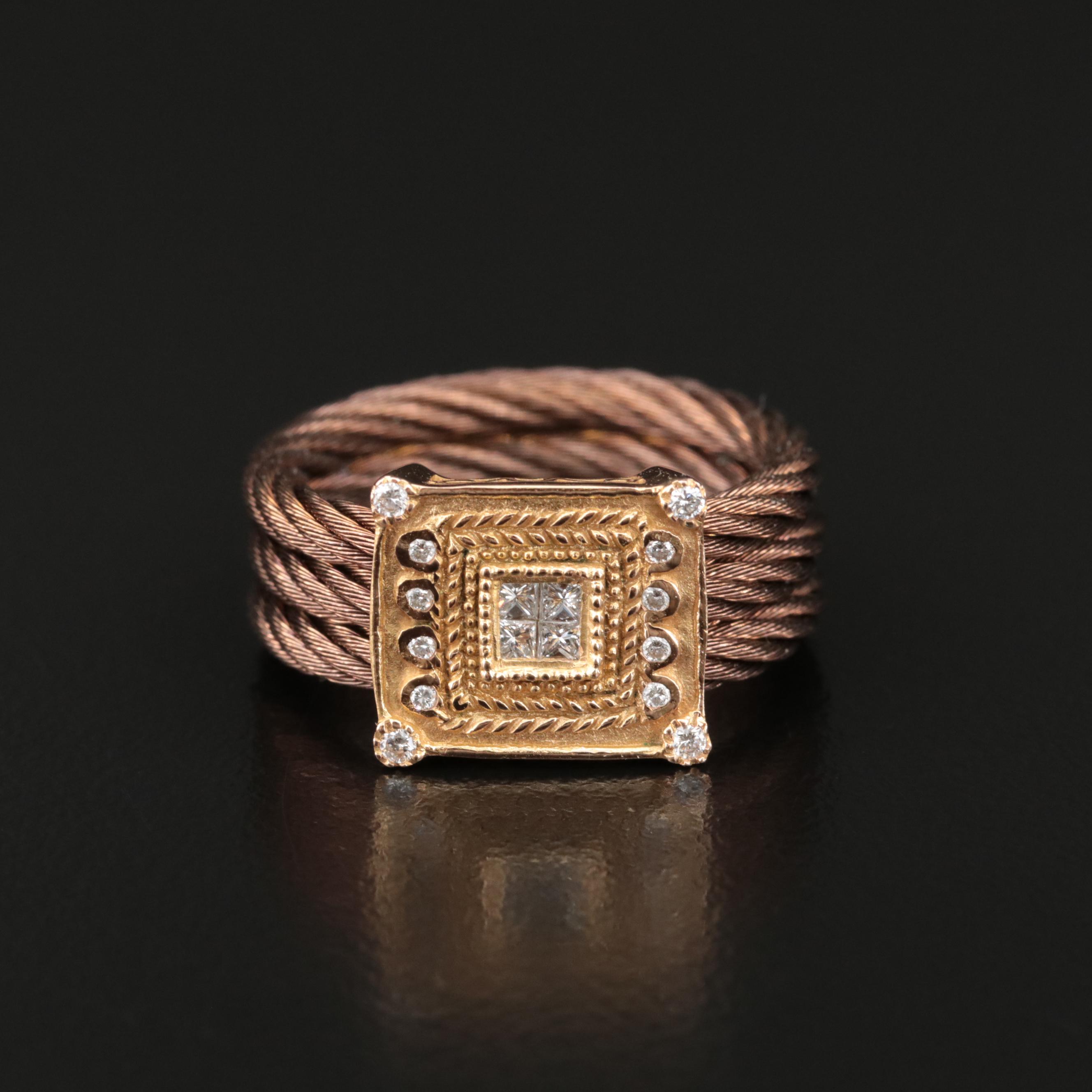 Charriol 18K 0.14K Diamond Nautica Celtic Noir Chocolate Cable Ring