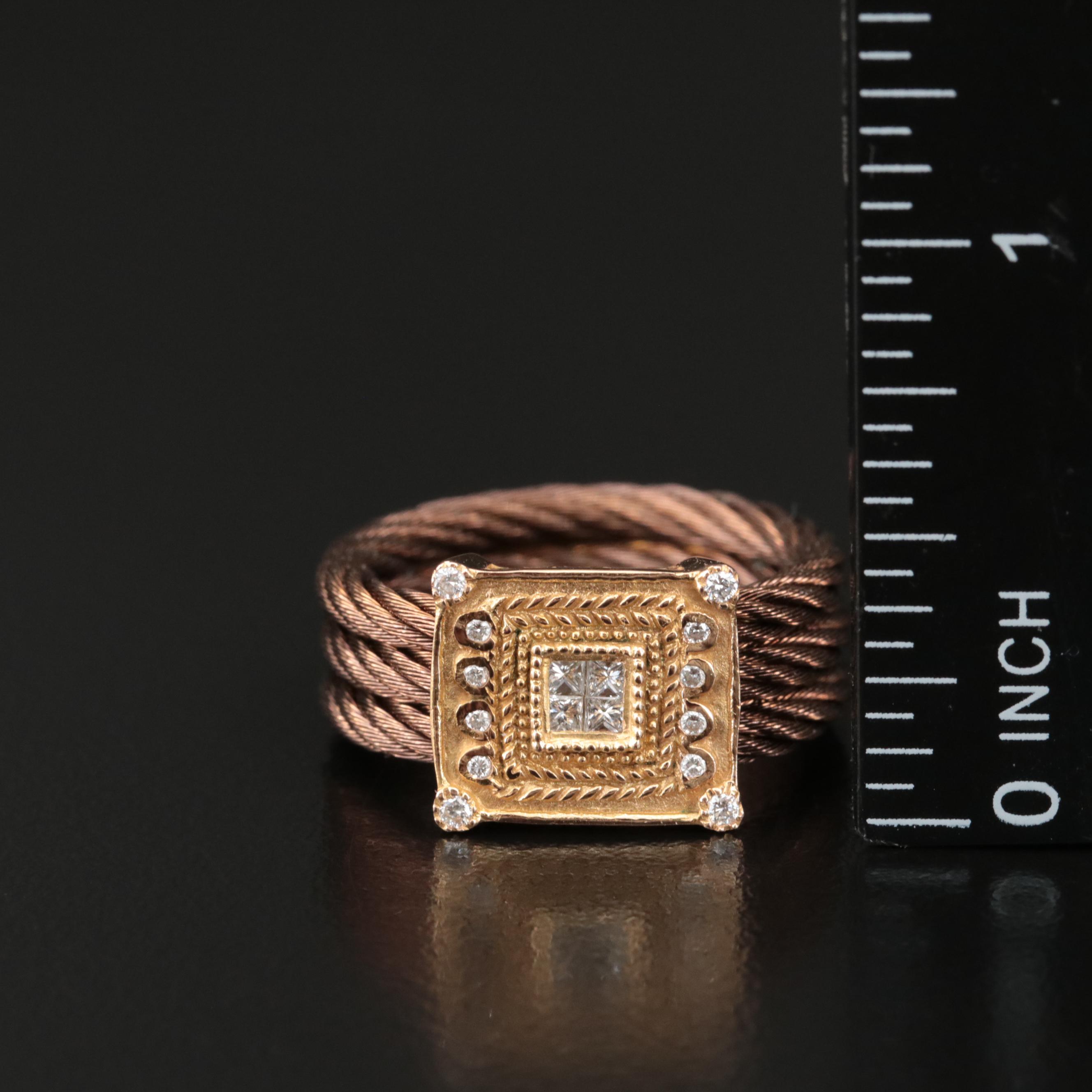 Charriol 18K 0.14K Diamond Nautica Celtic Noir Chocolate Cable Ring