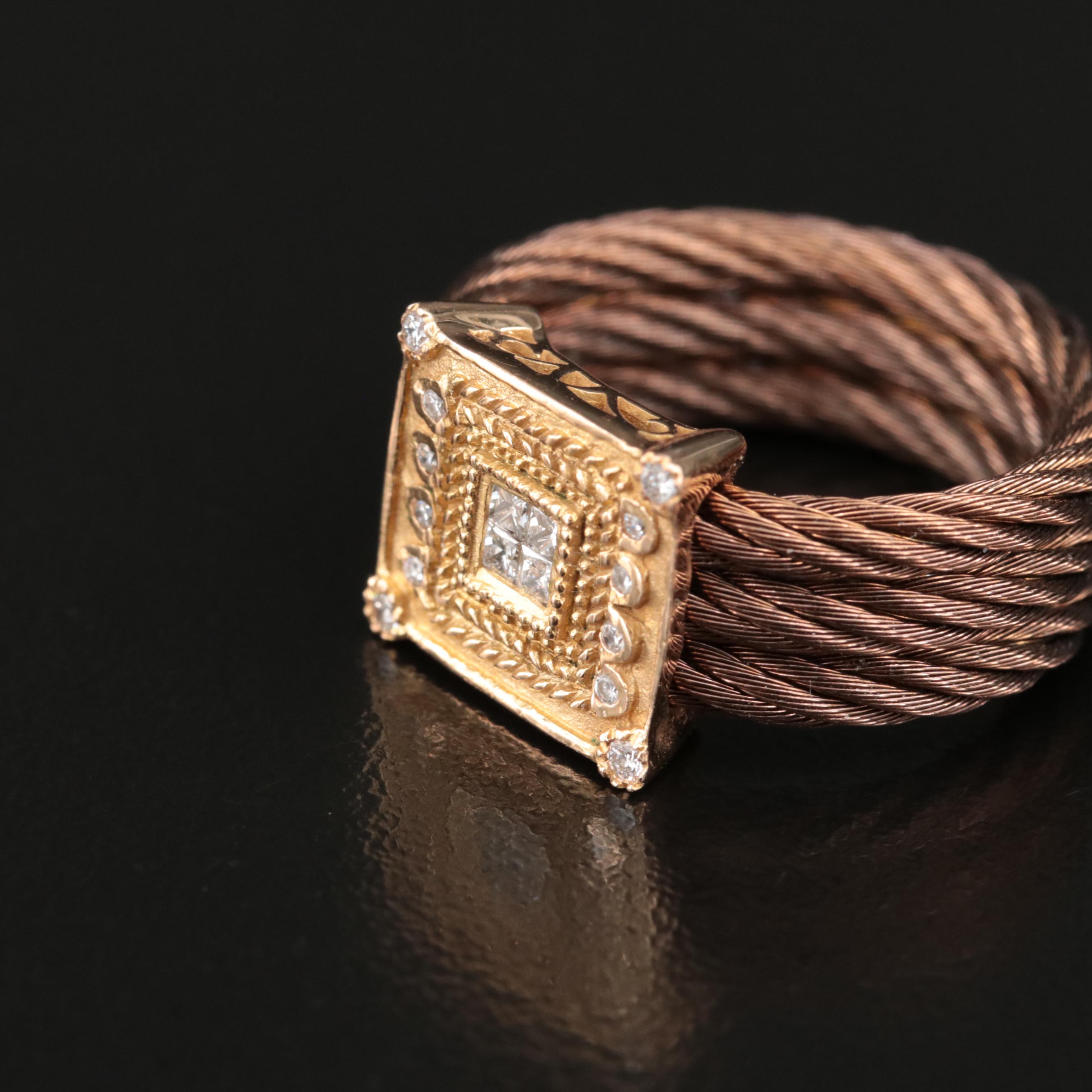 Charriol 18K 0.14K Diamond Nautica Celtic Noir Chocolate Cable Ring