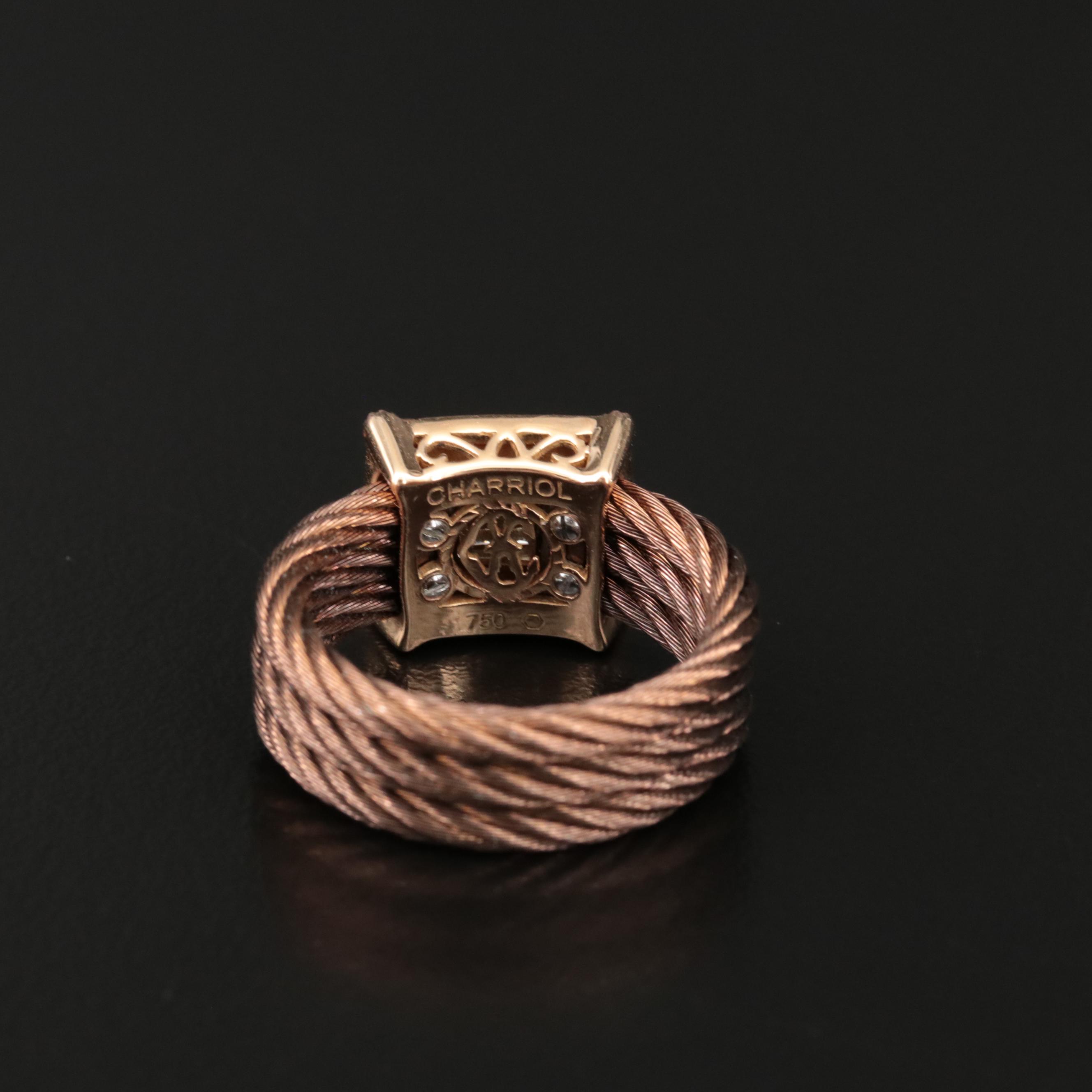 Charriol 18K 0.14K Diamond Nautica Celtic Noir Chocolate Cable Ring