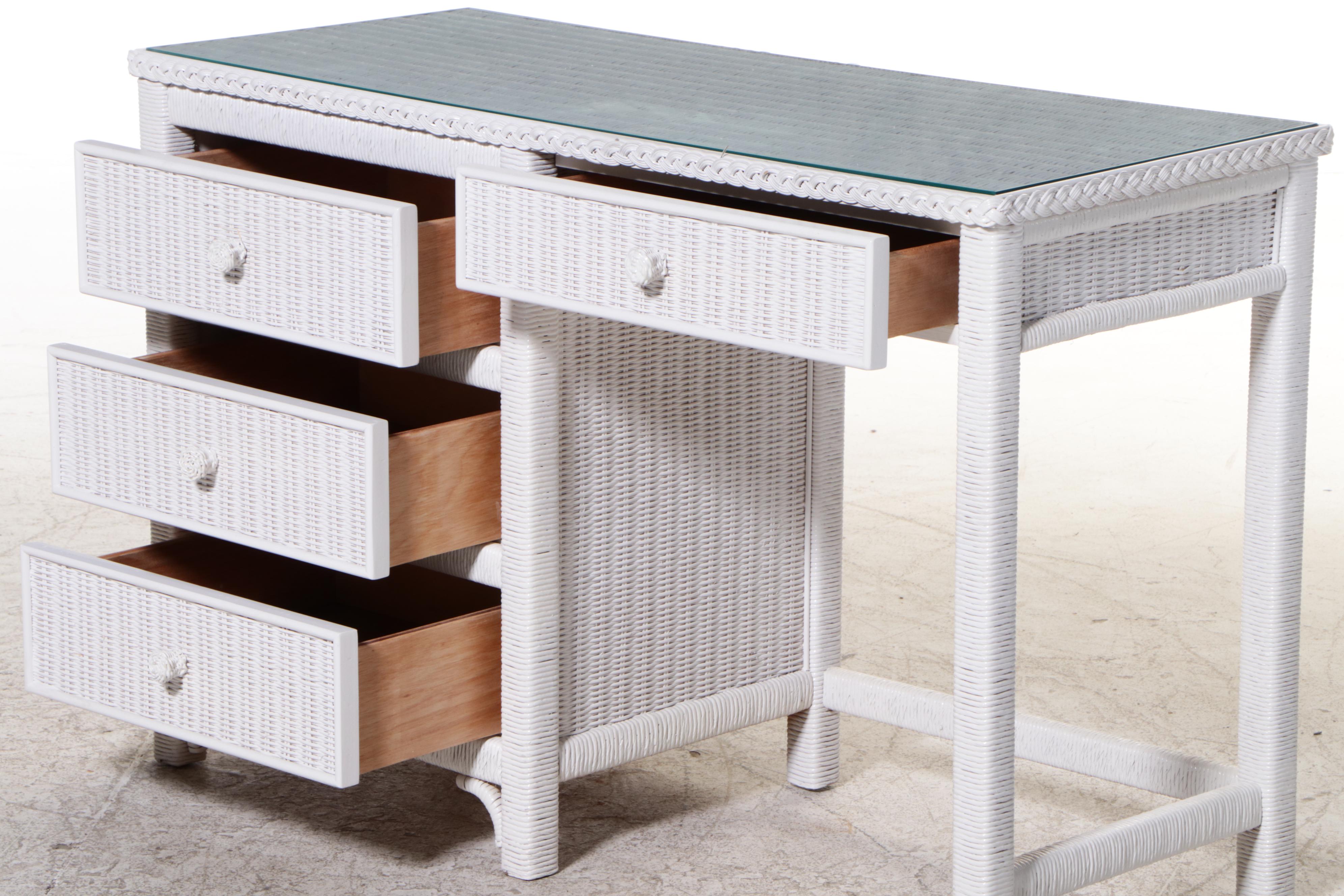 White Wicker Bedroom Suite with Daybed, Dresser, Desk, Rocking Chair