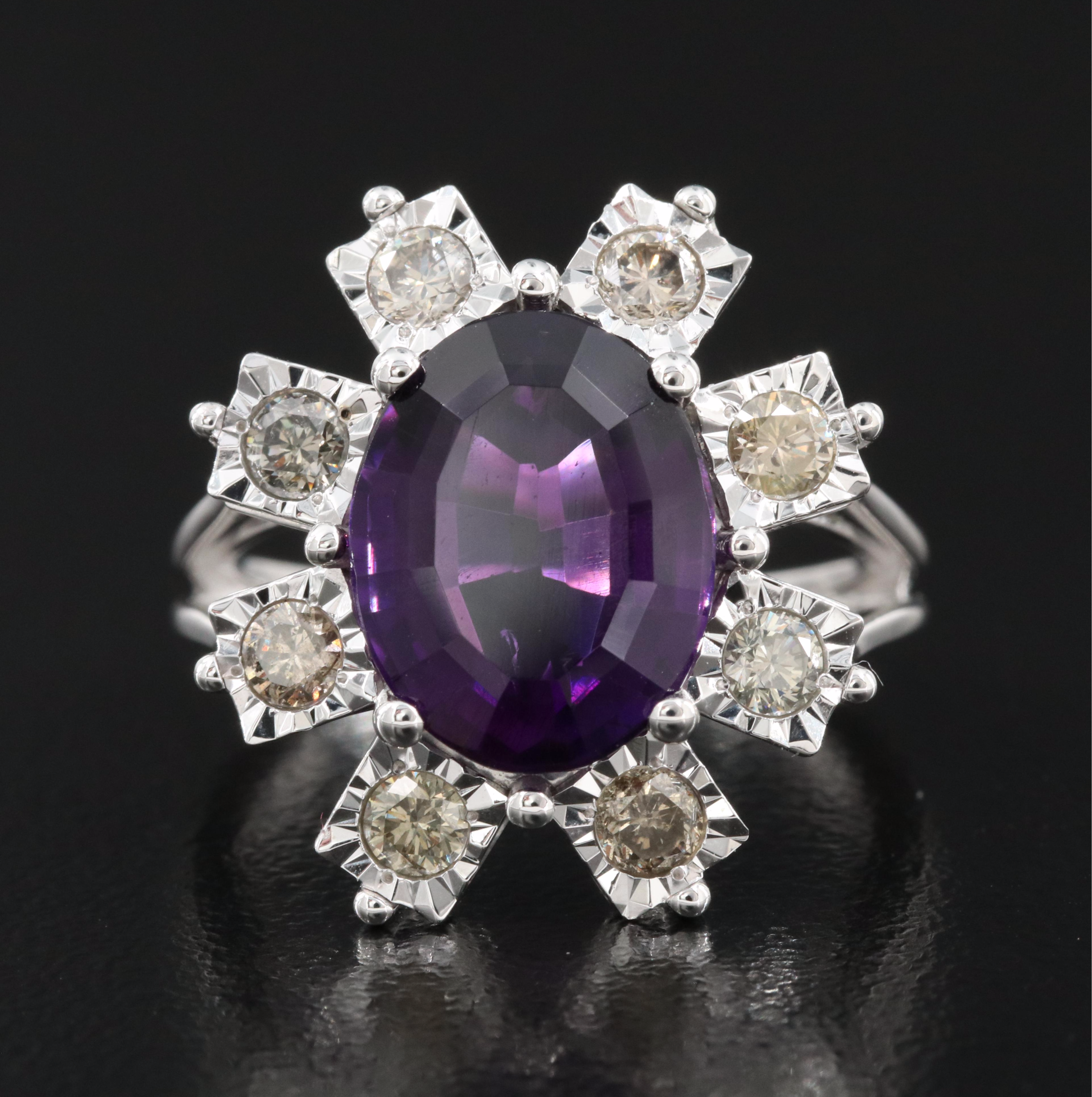 14K Amethyst and Diamond Ring