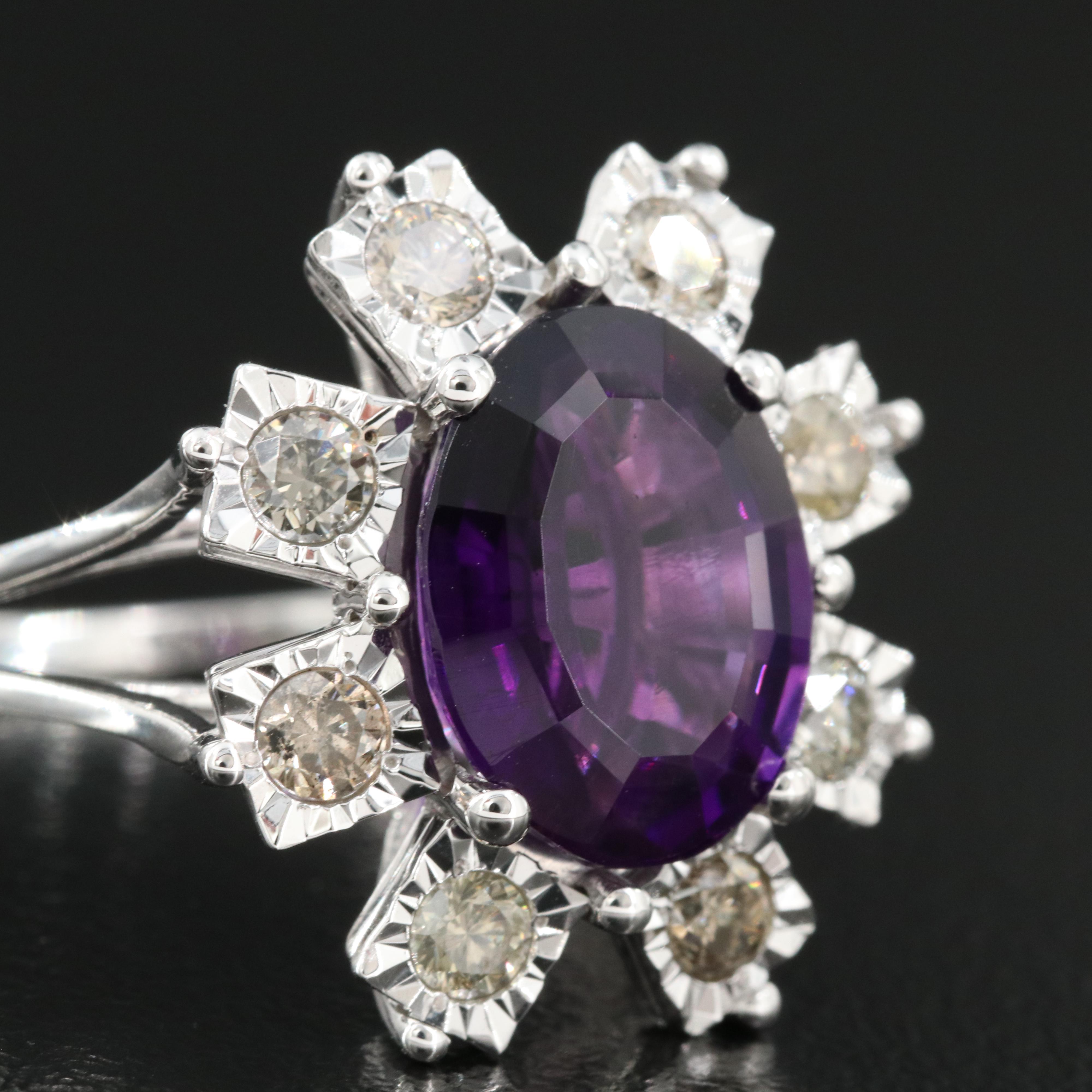 14K Amethyst and Diamond Ring