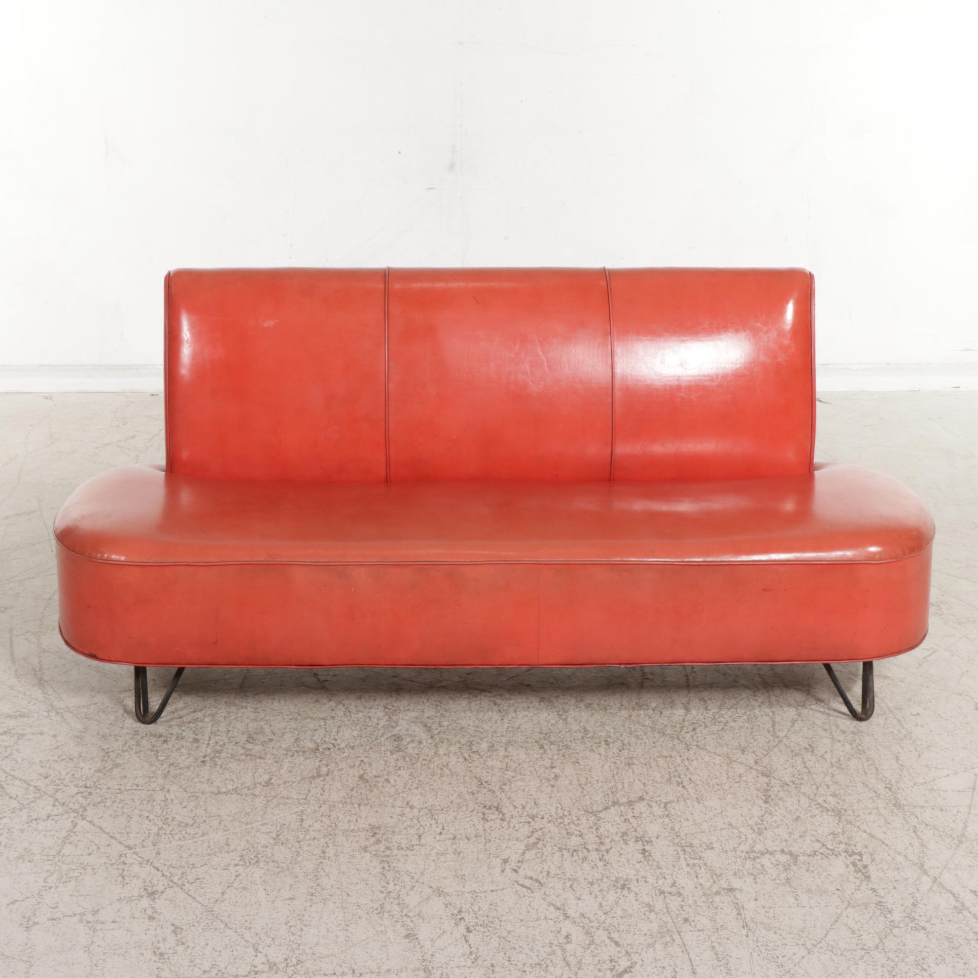 Mid Century Modern Vinyl-Upholstered Bench