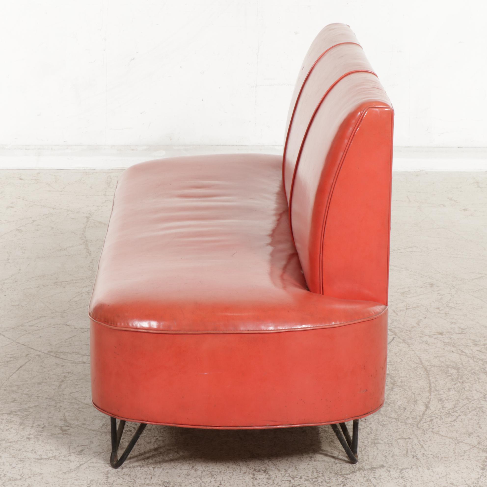 Mid Century Modern Vinyl-Upholstered Bench