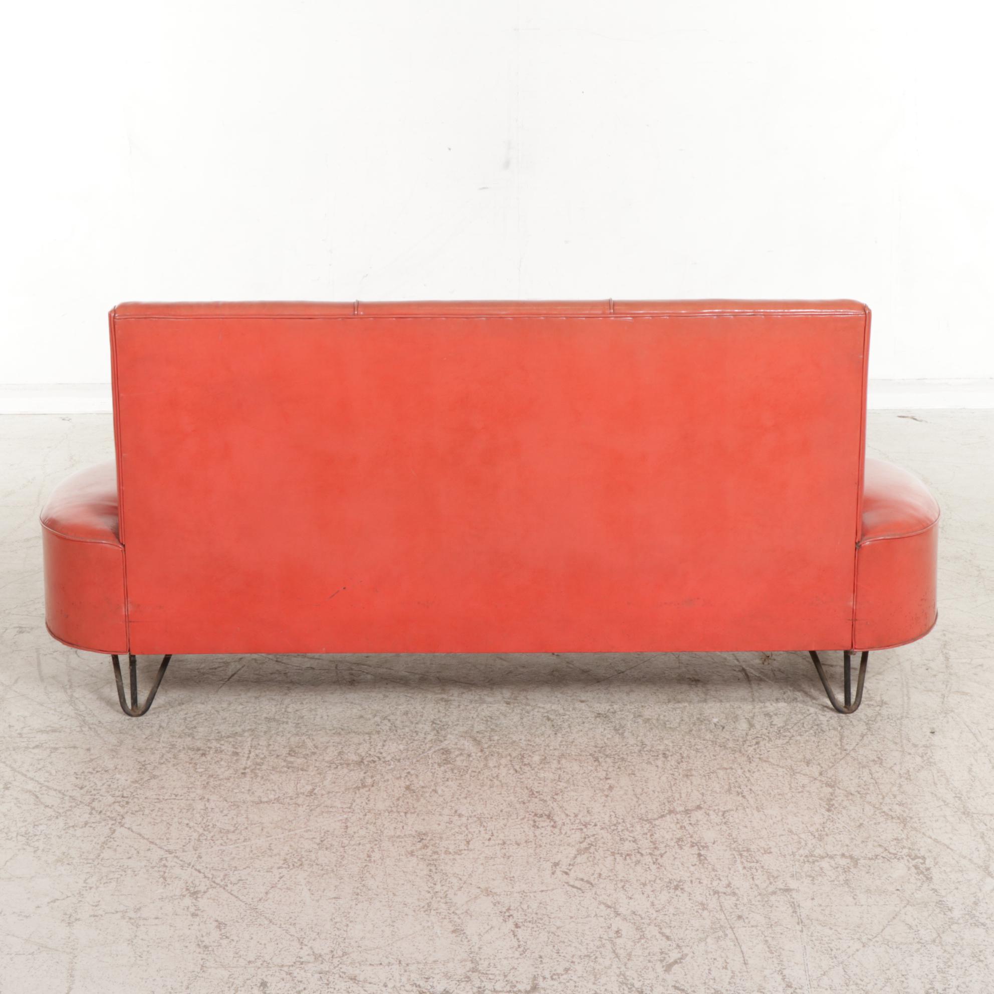 Mid Century Modern Vinyl-Upholstered Bench