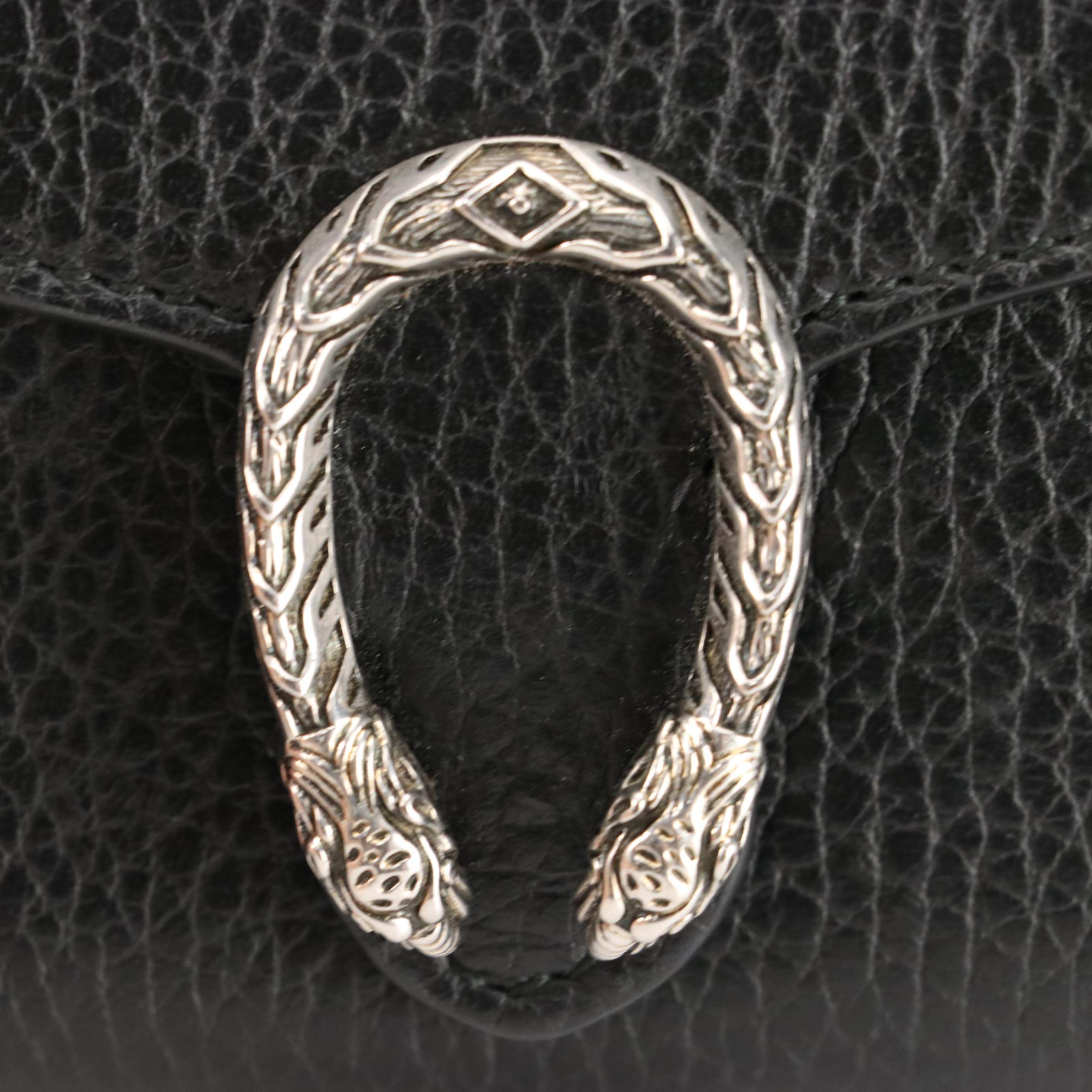 Gucci Dionysus Coin Purse in Black Grained Leather with Chain Strap