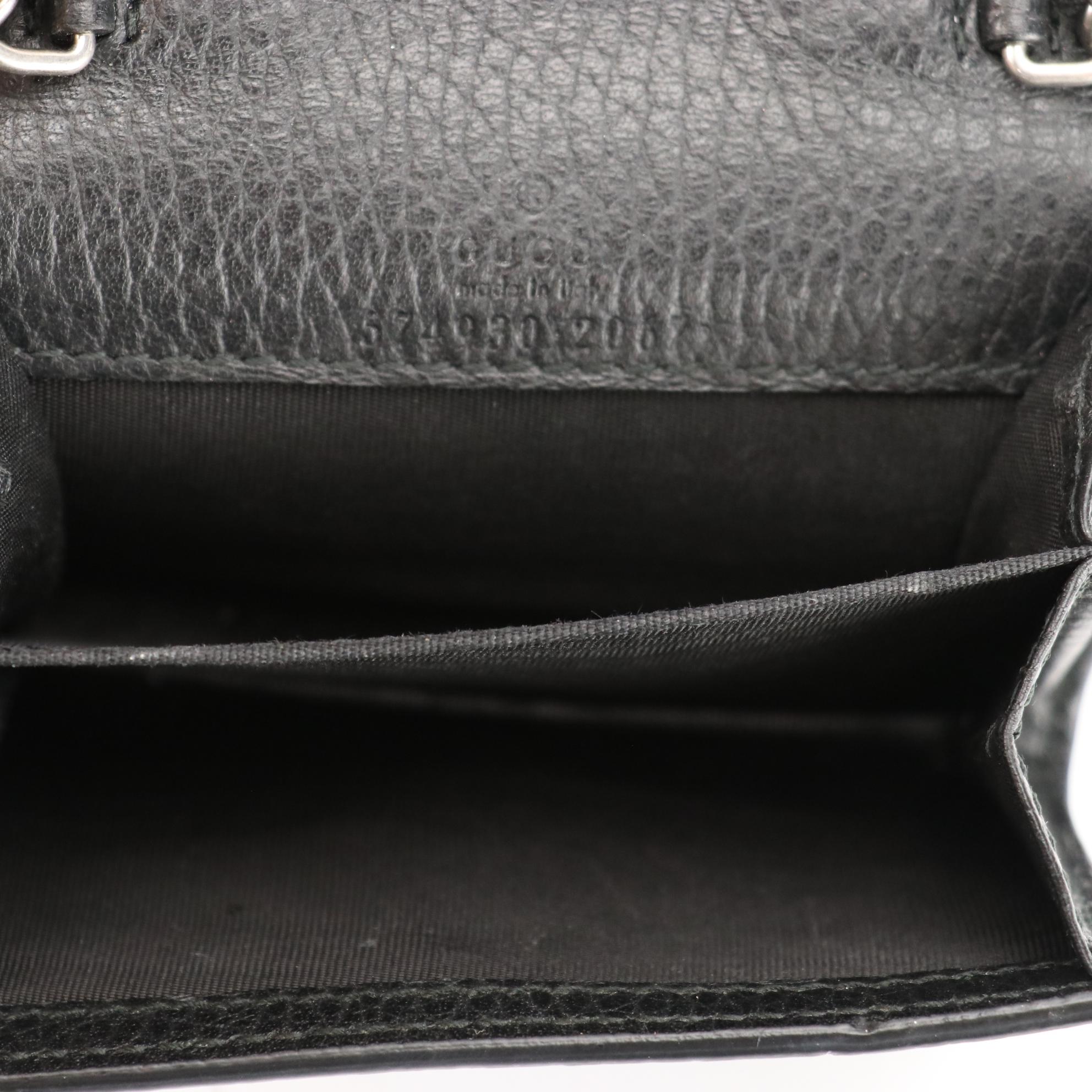 Gucci Dionysus Coin Purse in Black Grained Leather with Chain Strap