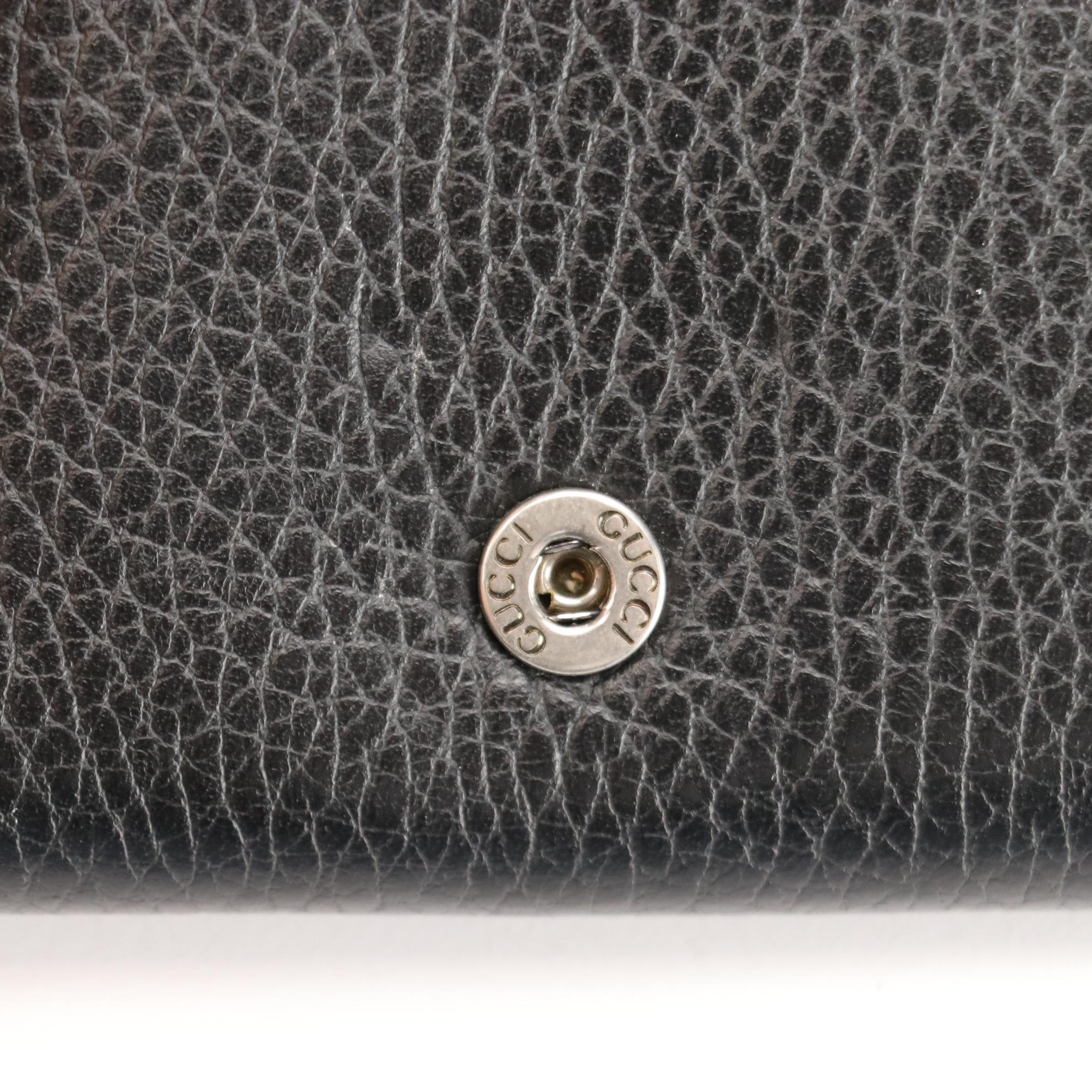 Gucci Dionysus Coin Purse in Black Grained Leather with Chain Strap