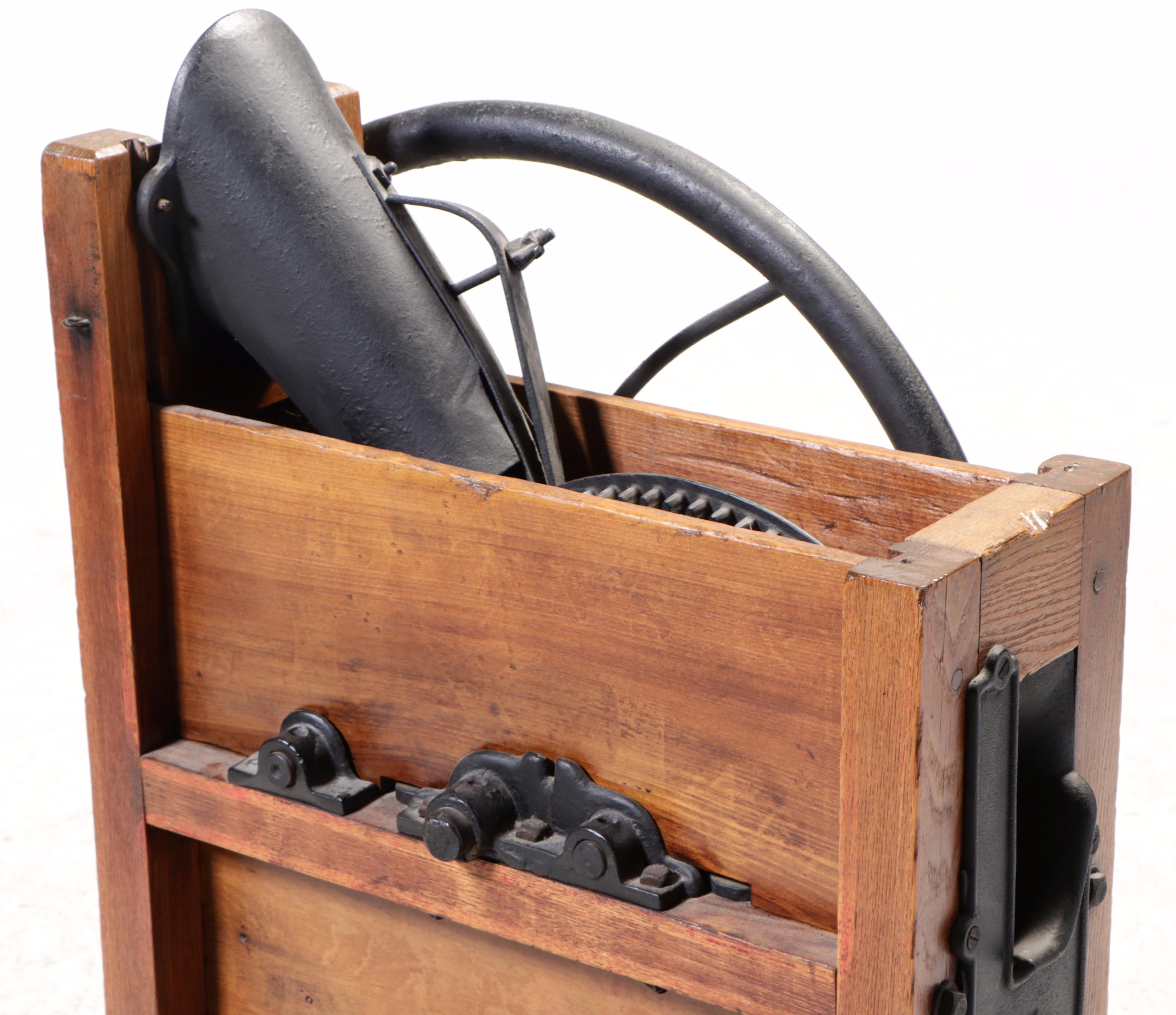 American Primitive Oak, Poplar, and Cast Iron Corn Shucker