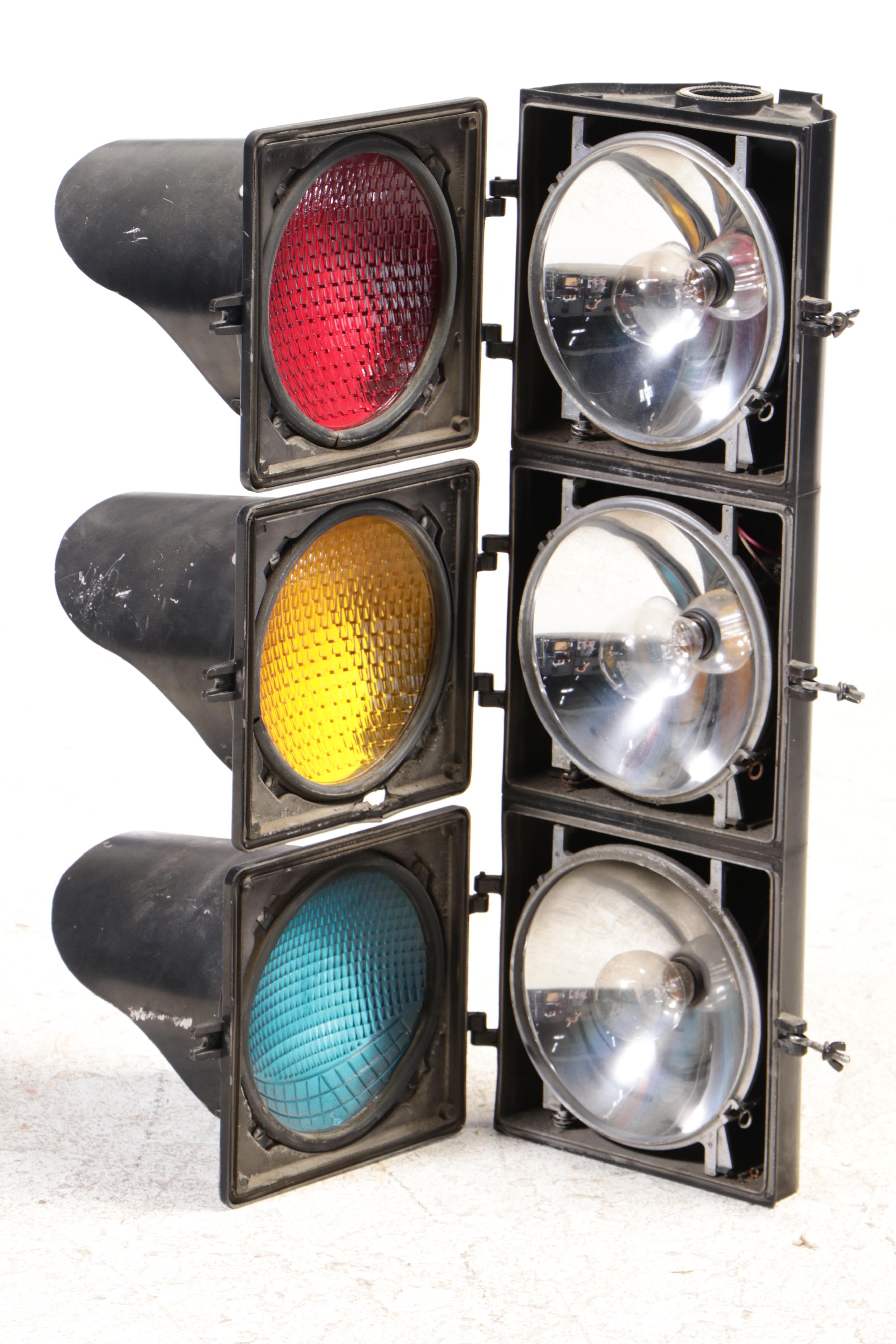 Marbelite Cast Metal and Glass Traffic Light, 20th Century