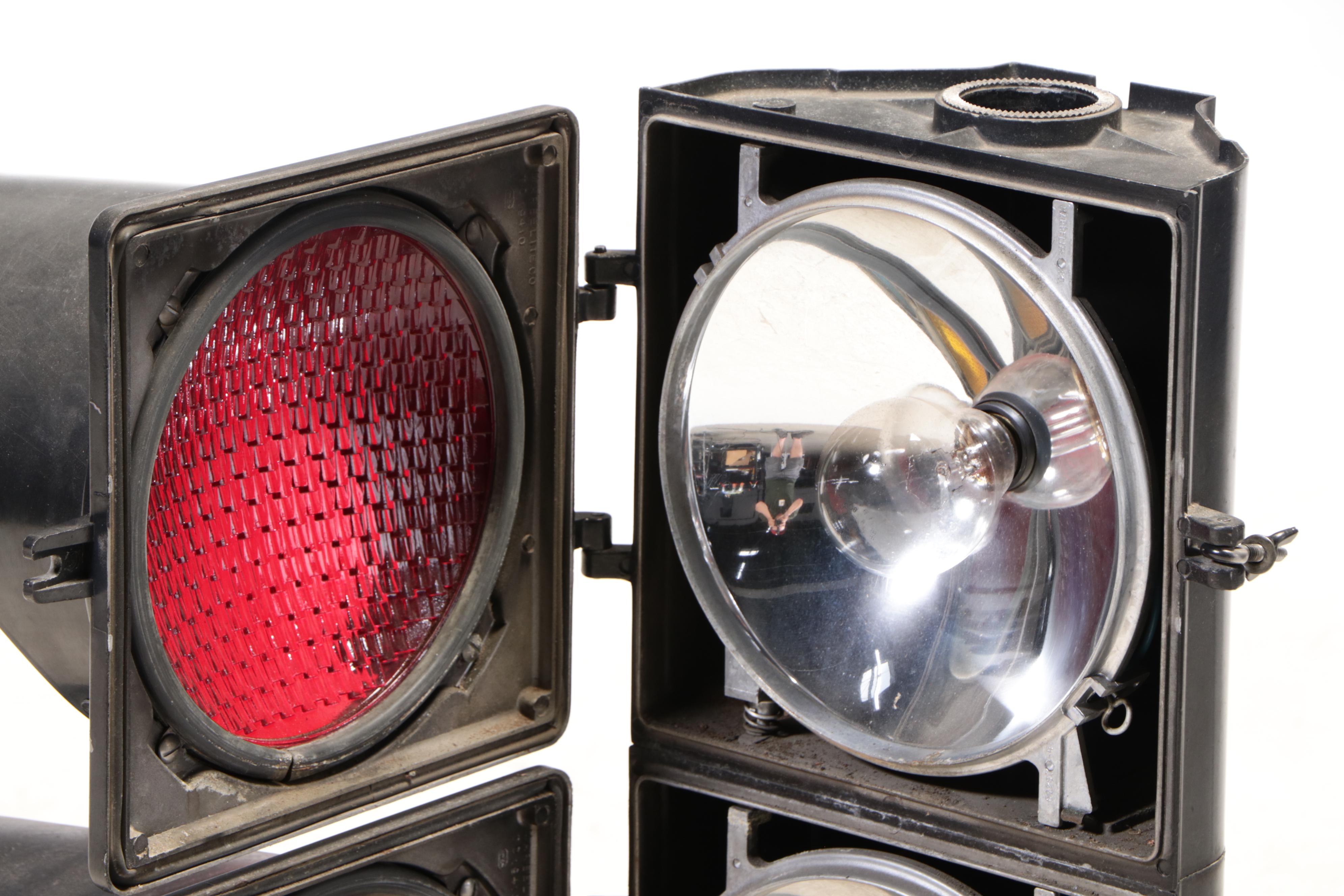 Marbelite Cast Metal and Glass Traffic Light, 20th Century