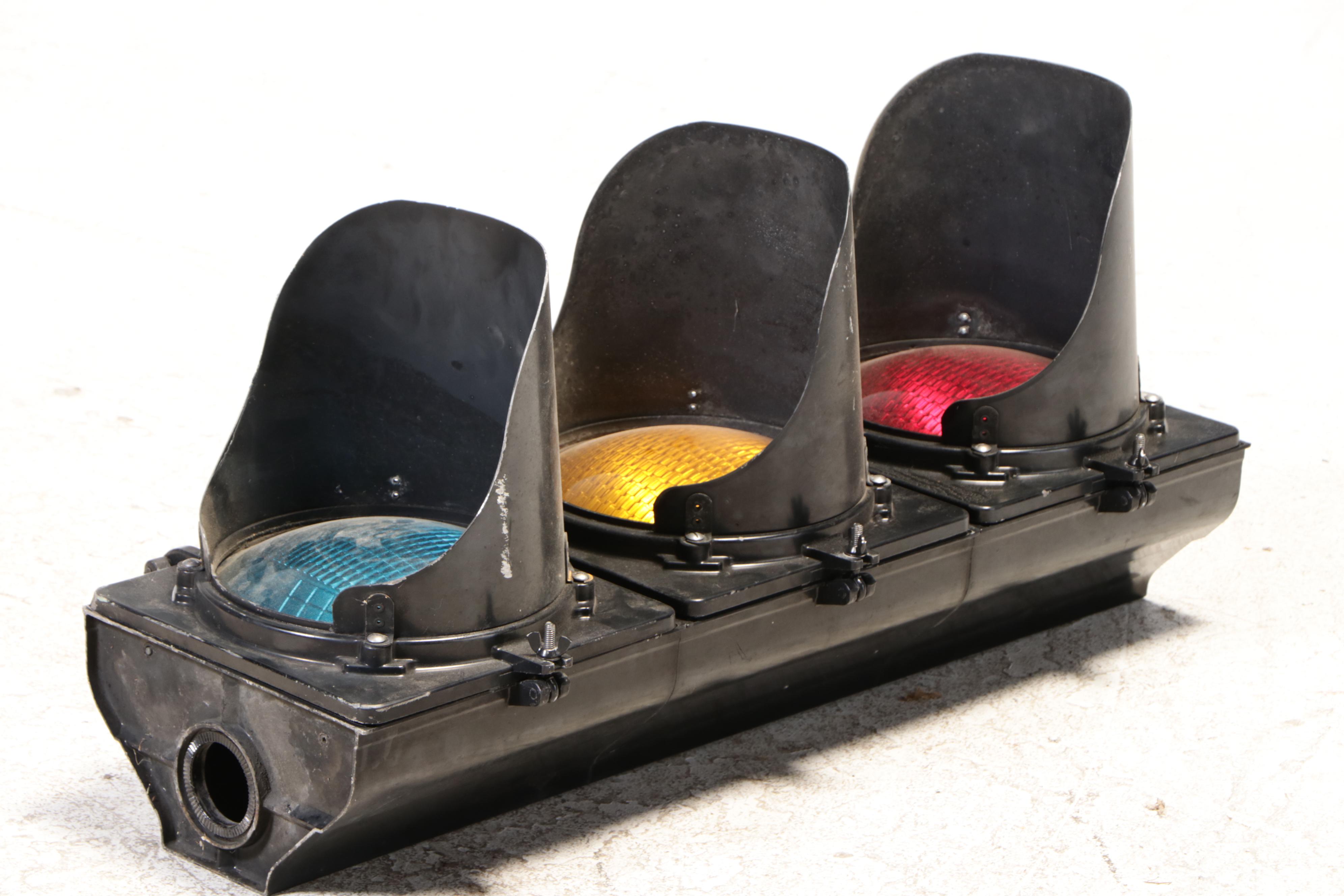 Marbelite Cast Metal and Glass Traffic Light, 20th Century