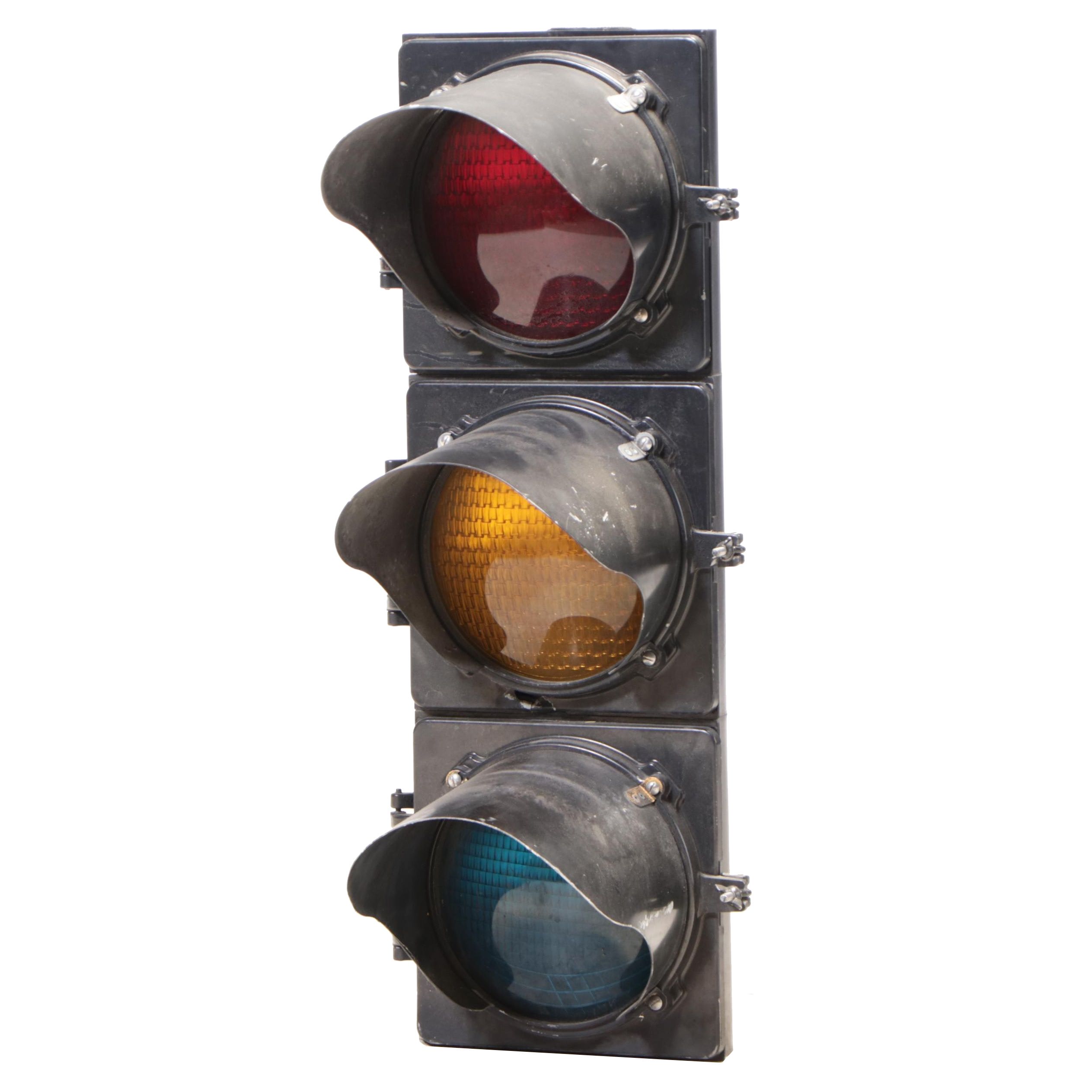 Marbelite Cast Metal and Glass Traffic Light, 20th Century