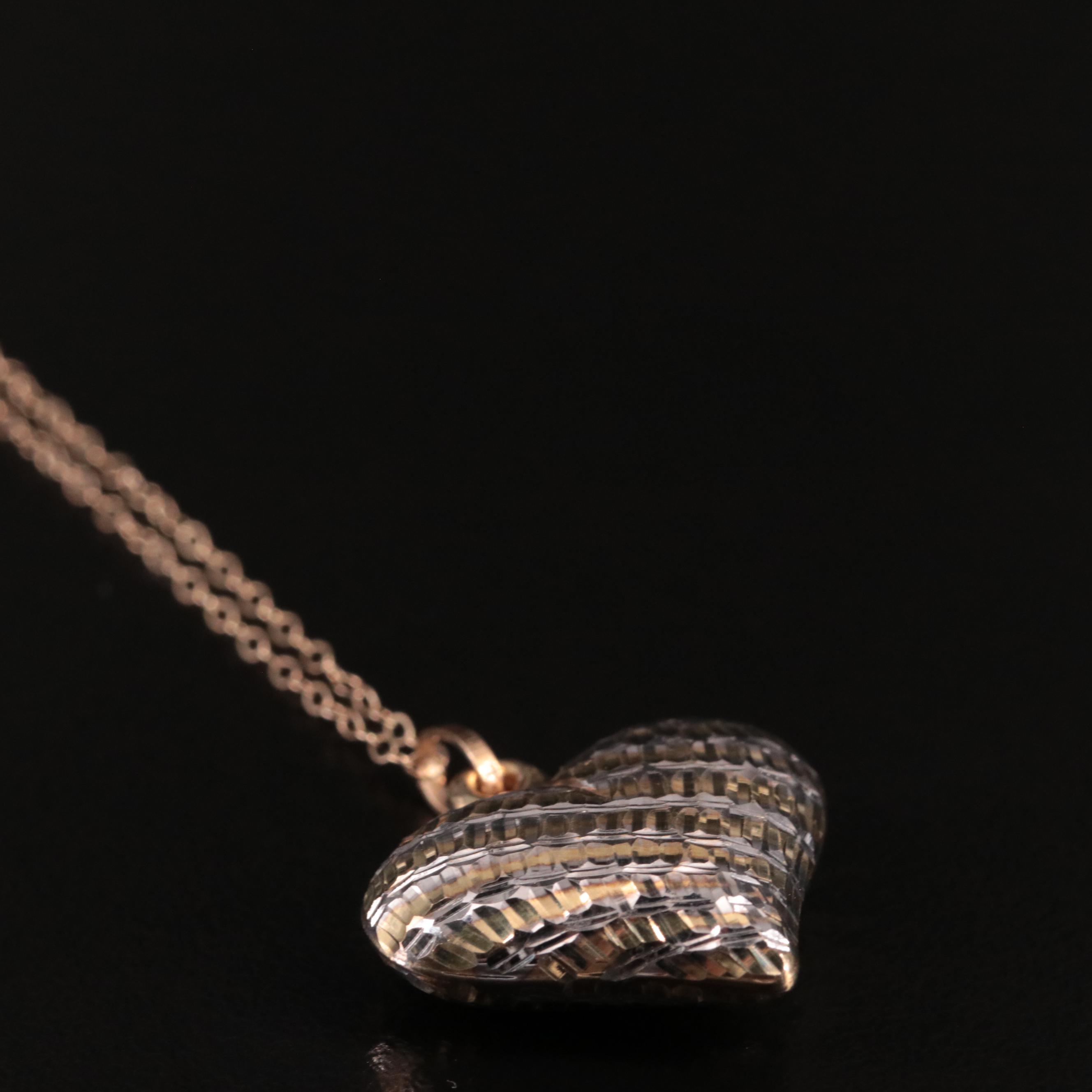 10K Diamond Cut Puffed Heart Pendant Necklace