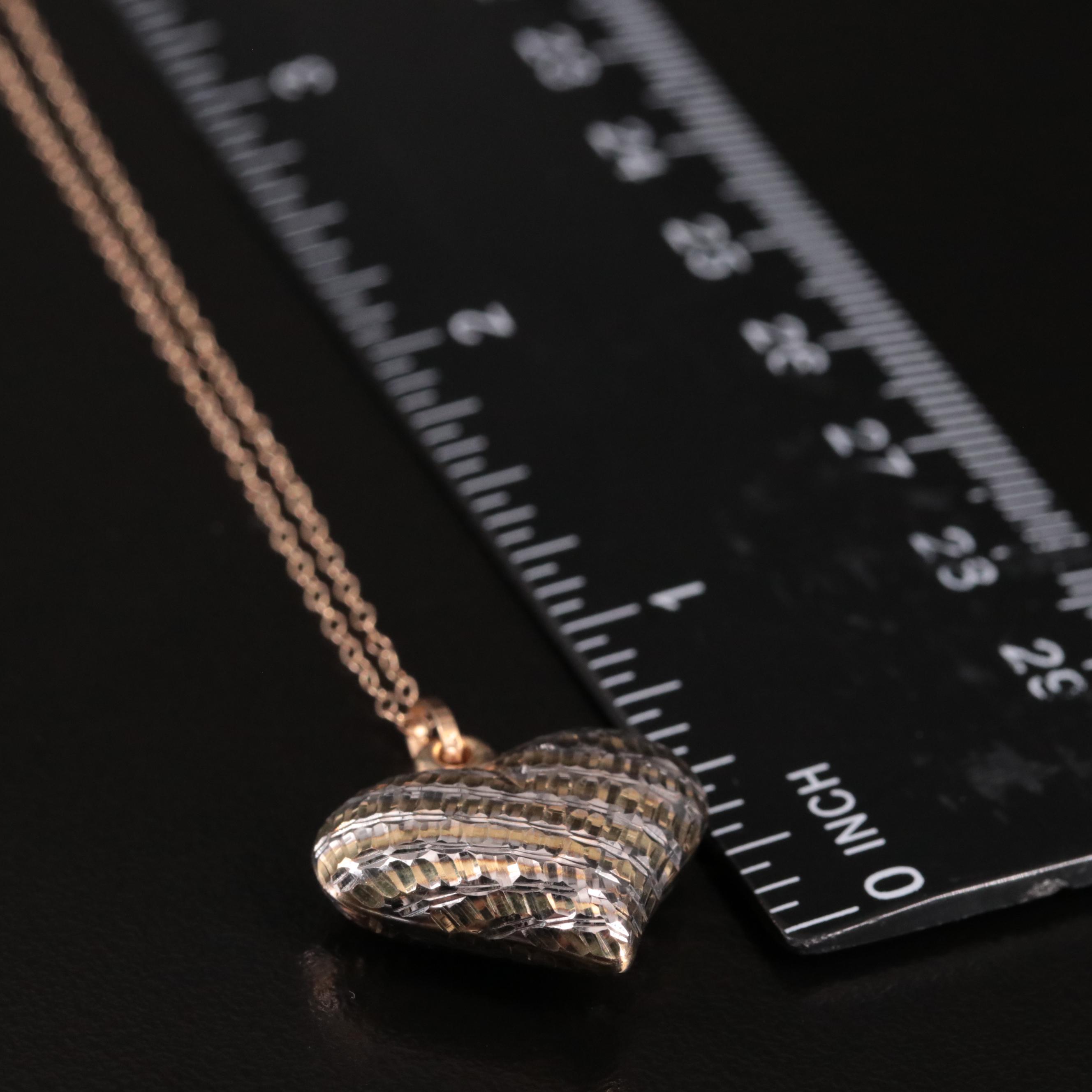 10K Diamond Cut Puffed Heart Pendant Necklace