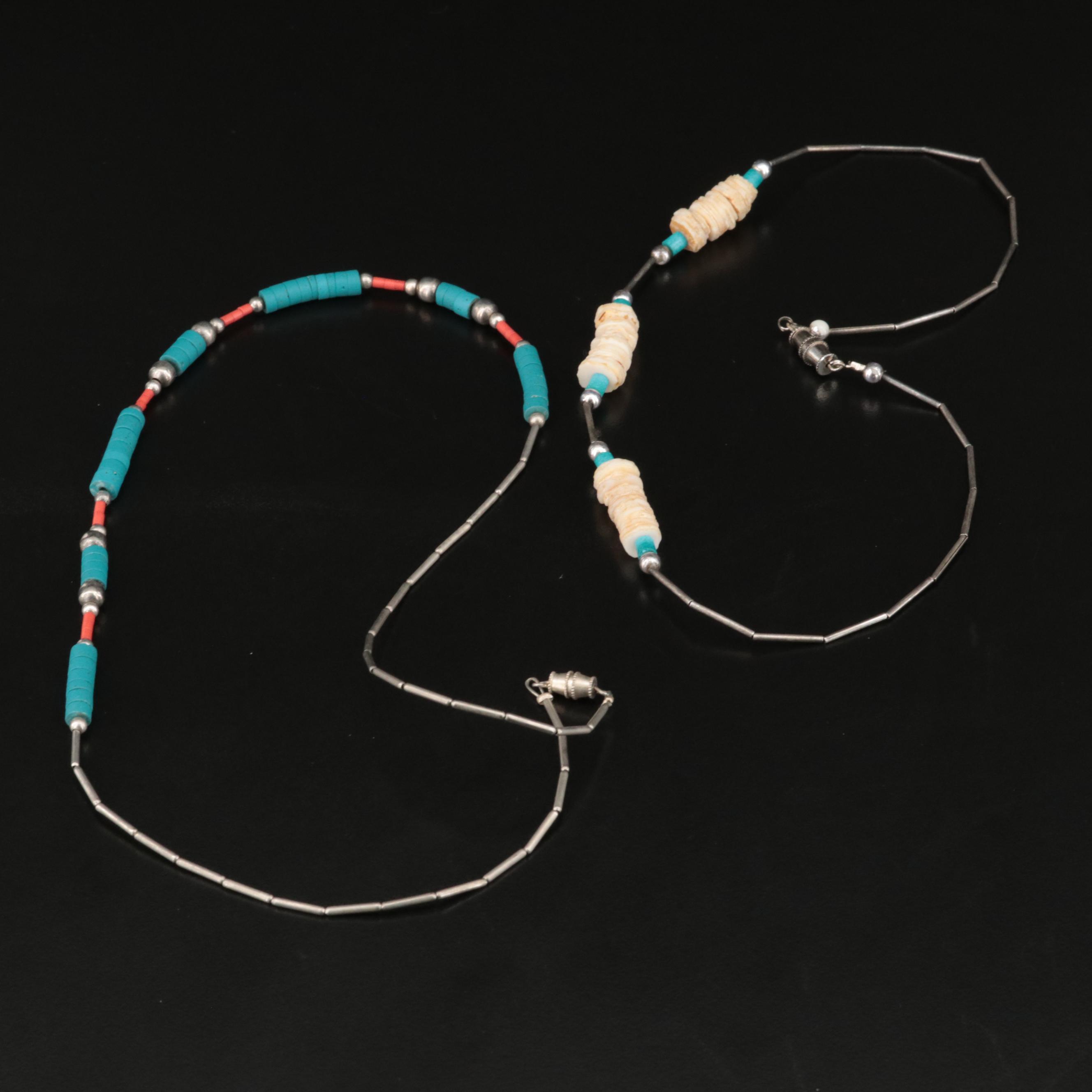 Beaded Necklace with Turquoise, Faux Coral and Faux Turquoise