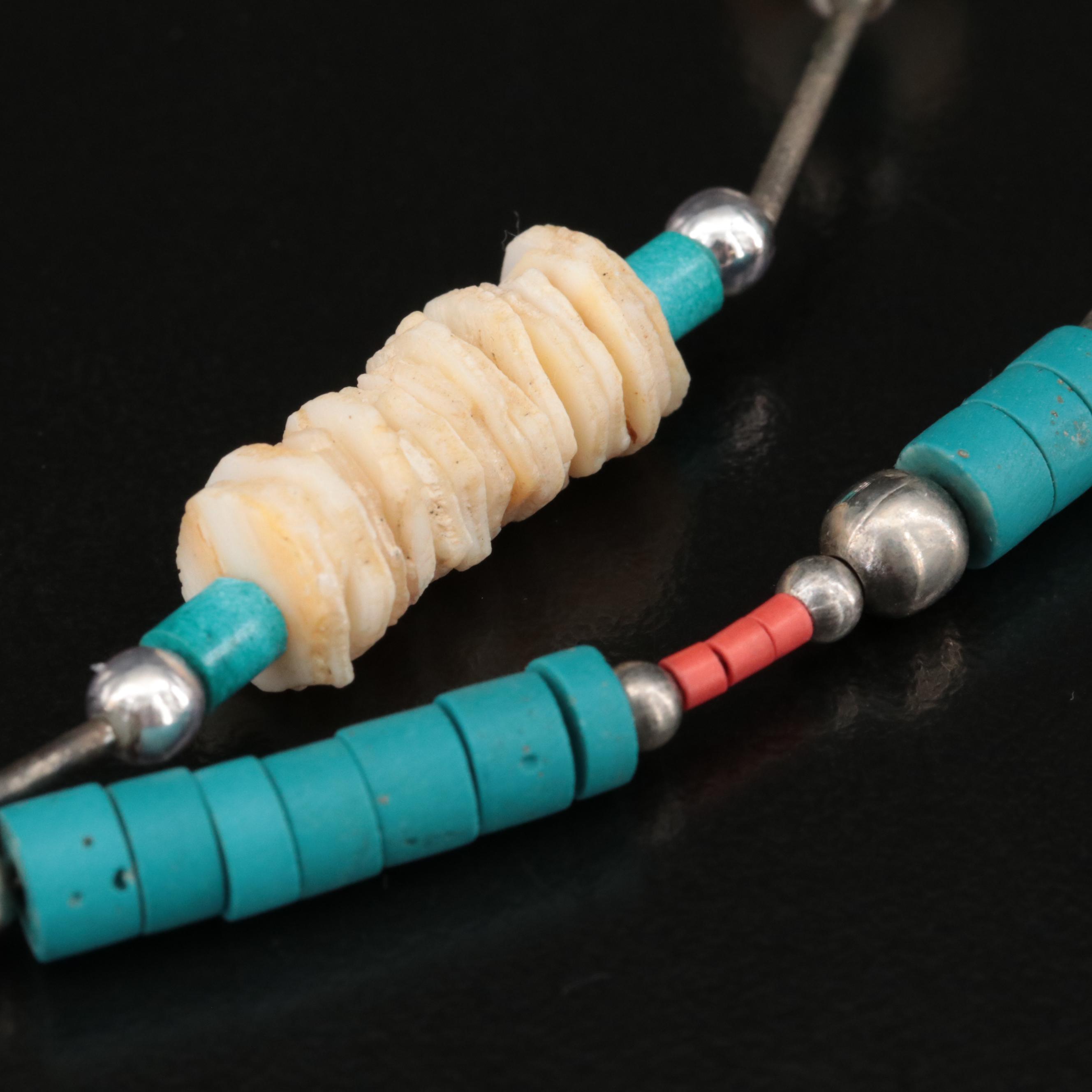 Beaded Necklace with Turquoise, Faux Coral and Faux Turquoise