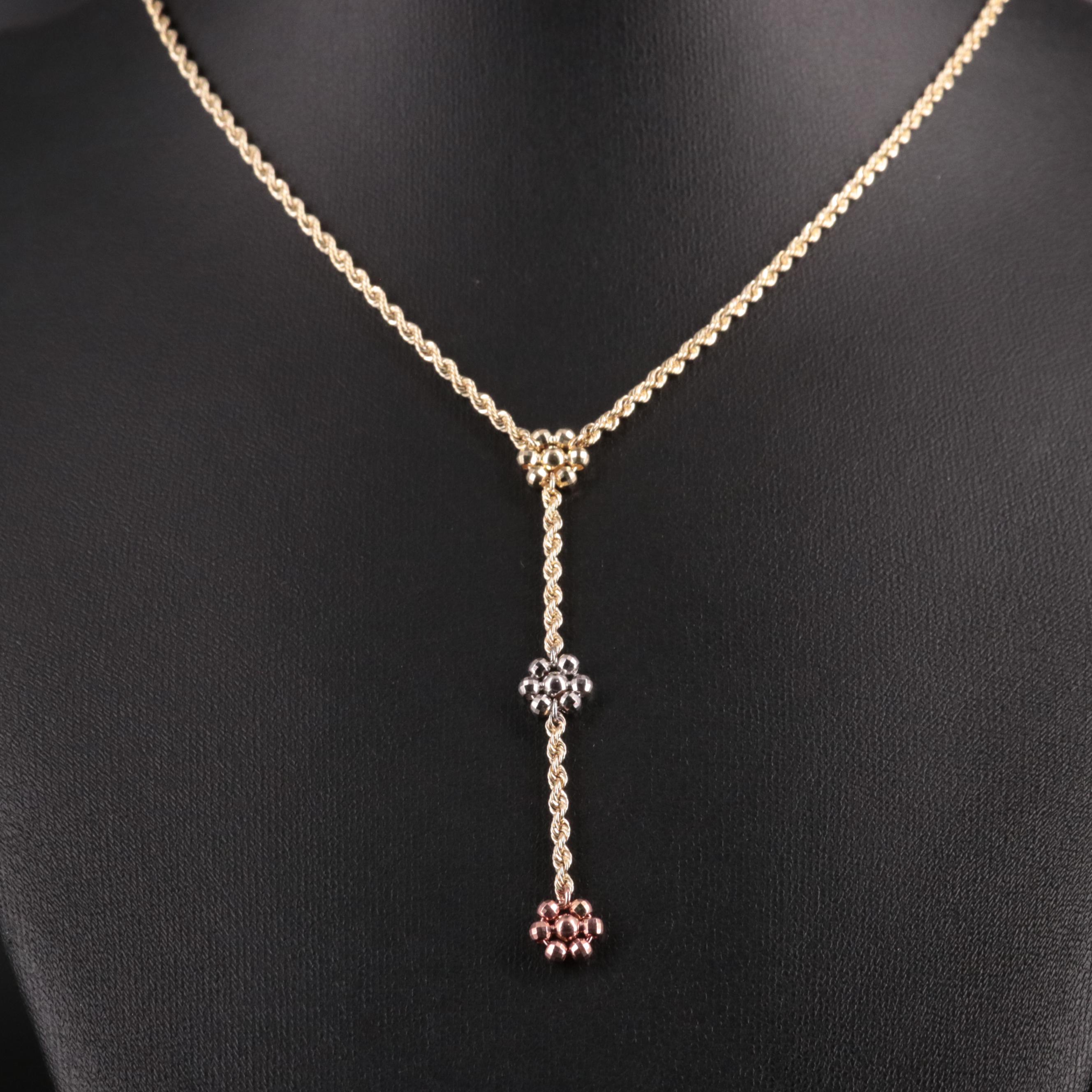 10K Y Necklace with Tri-Color Drops