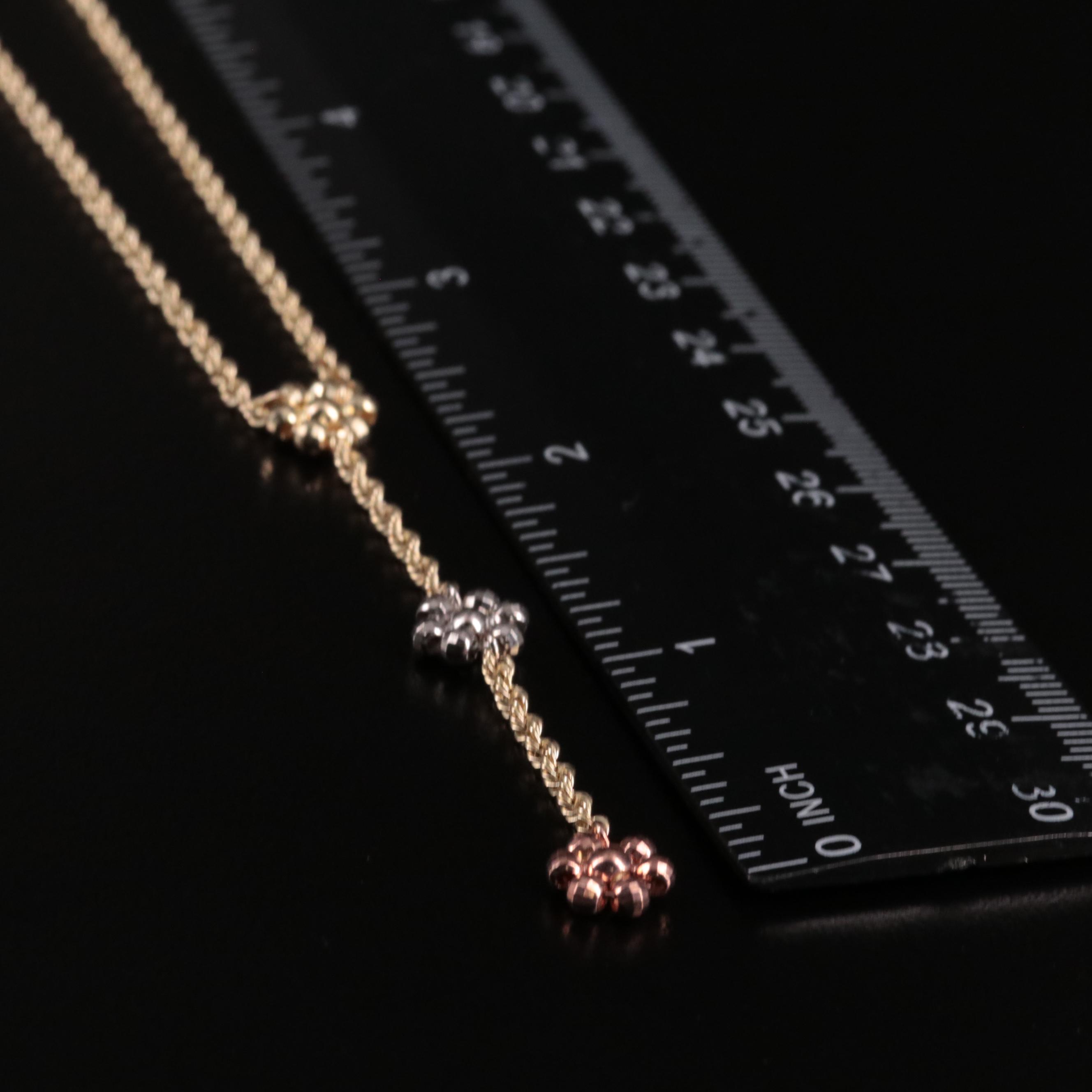 10K Y Necklace with Tri-Color Drops