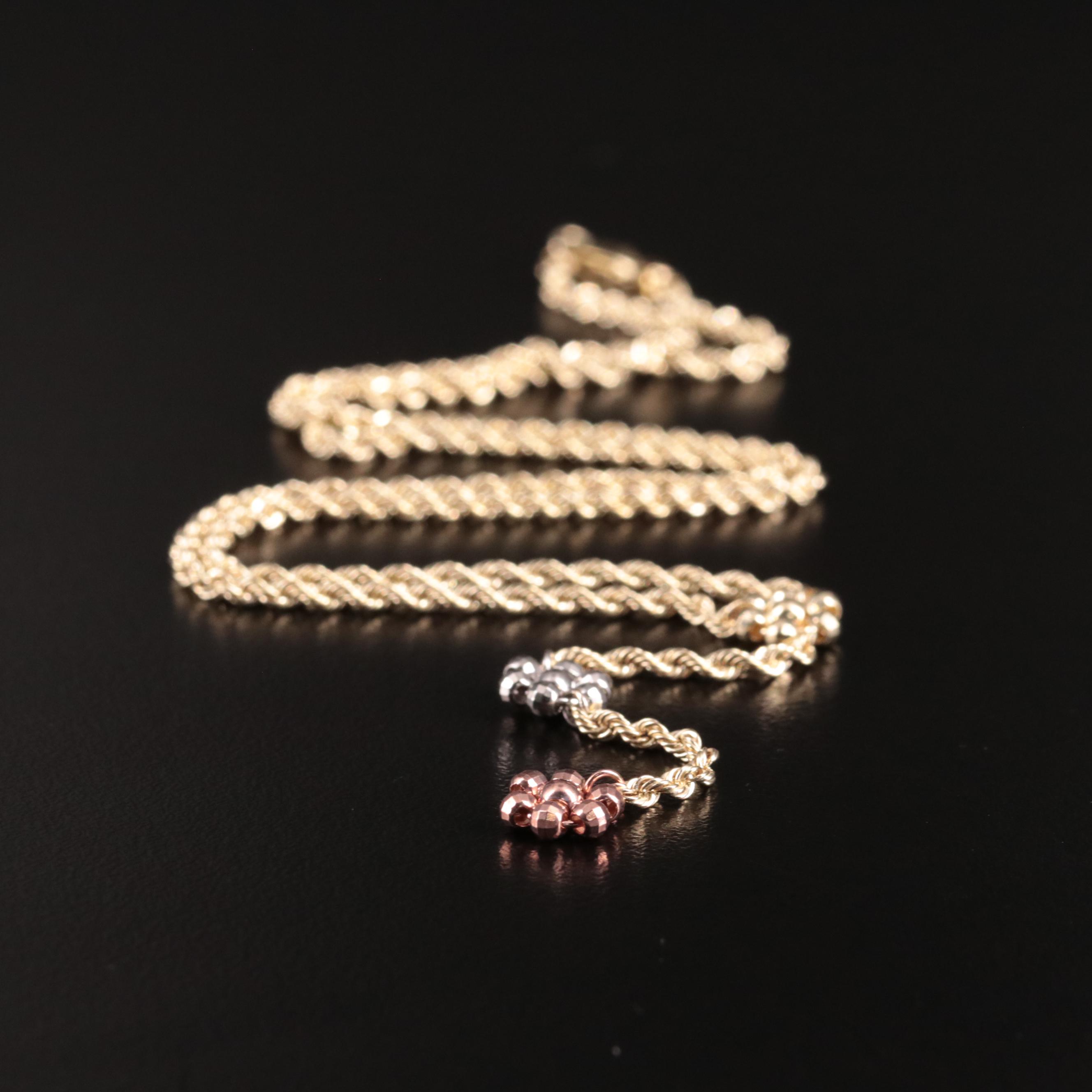 10K Y Necklace with Tri-Color Drops