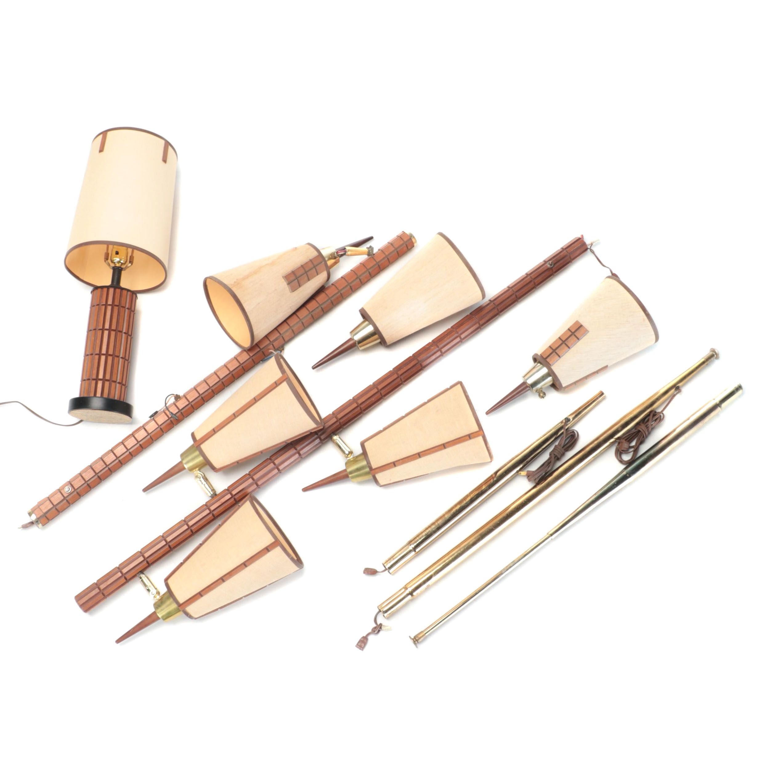 Walnut and Metal Gruvwood Table Lamp and Tension Floor Lamp, 1960s