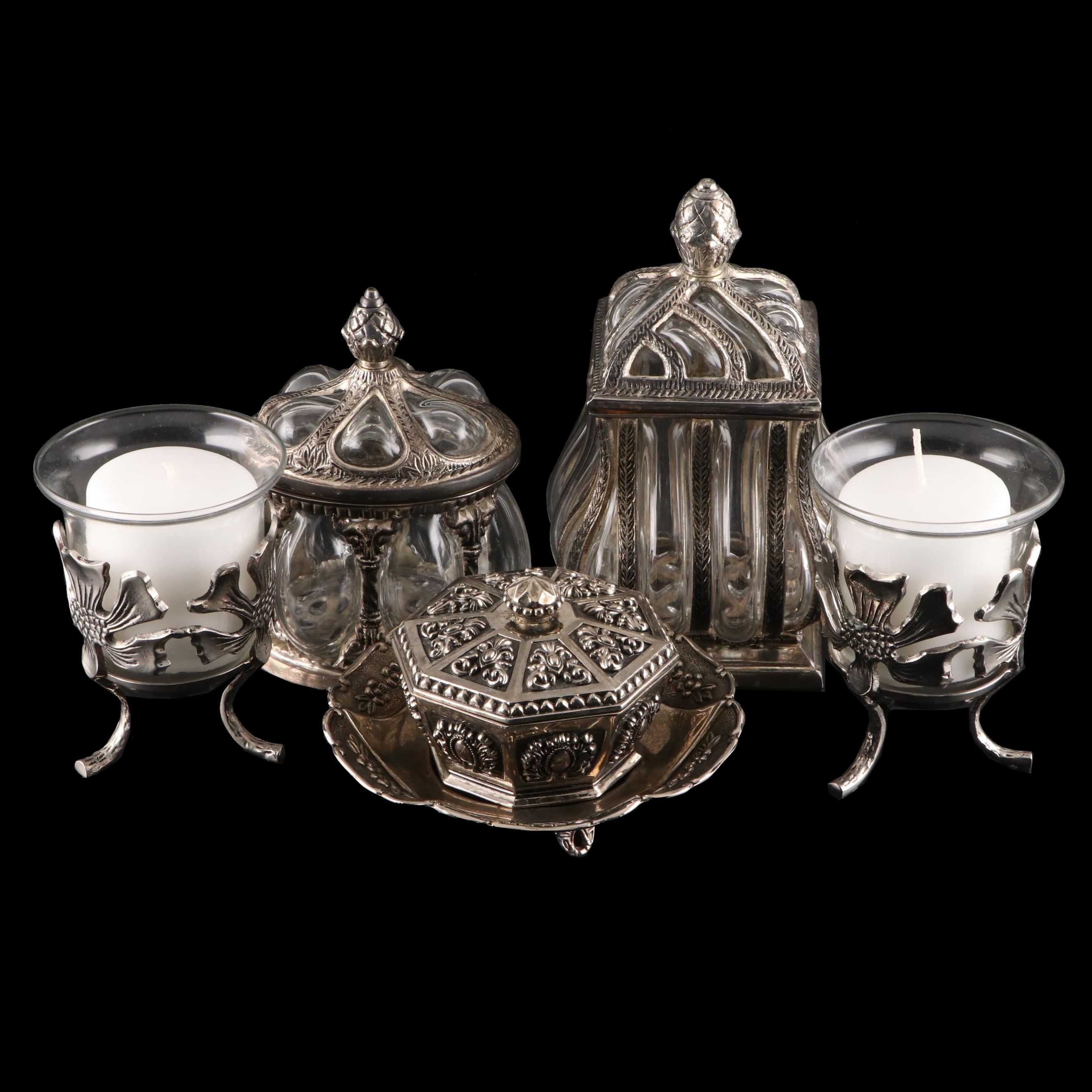 Studio Silversmiths with Other Candle Holders, Bowl and Boxes