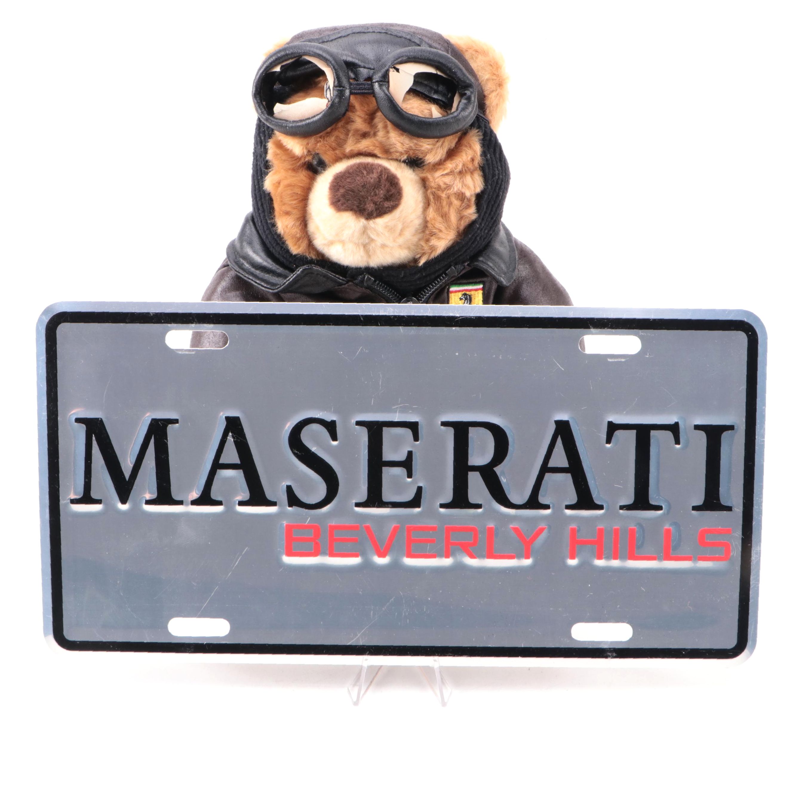 Ferrari Plush Teddy Bear with Jacket/Goggles and Maserati Vanity Plate
