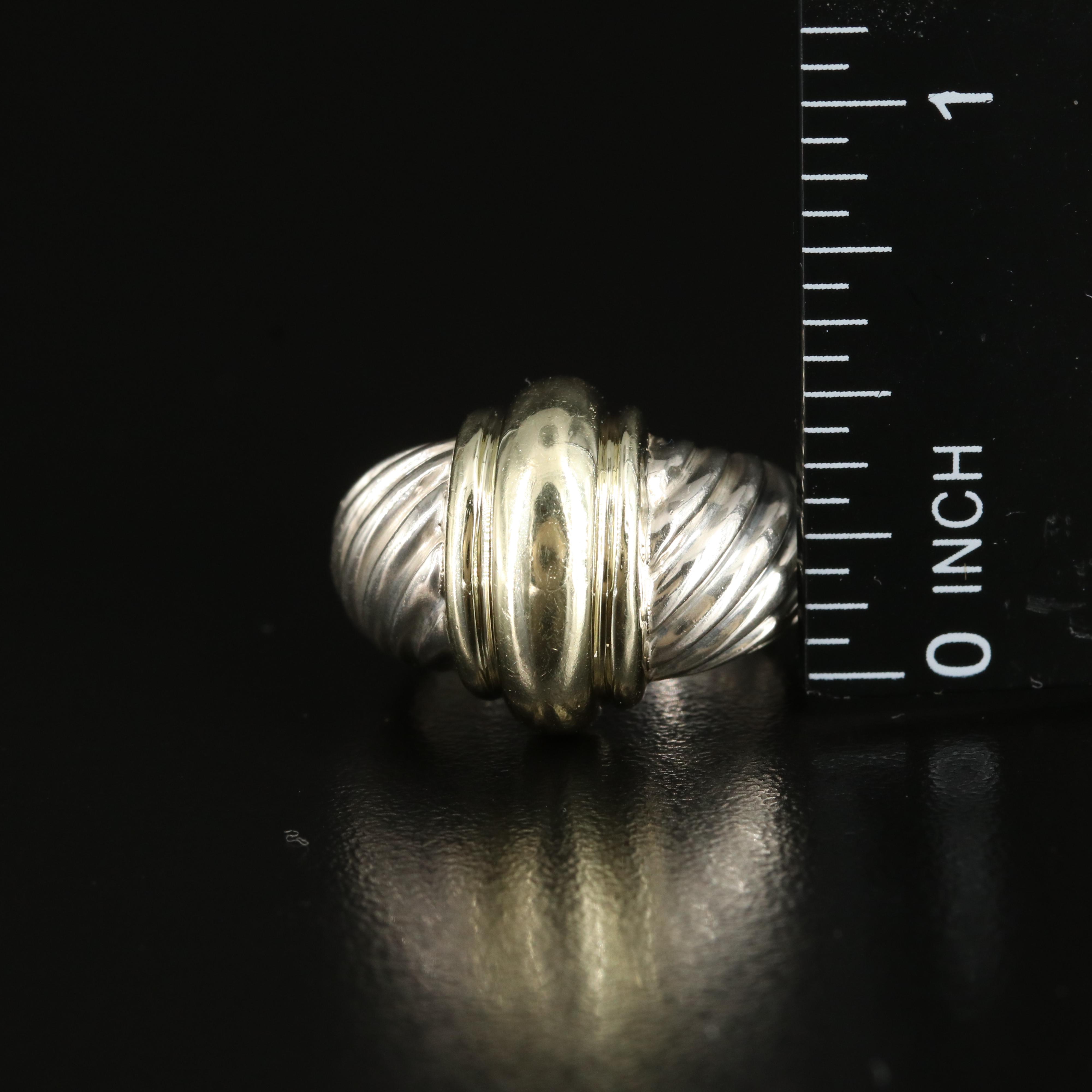 David Yurman Sterling and 14K Fluted Dome Ring