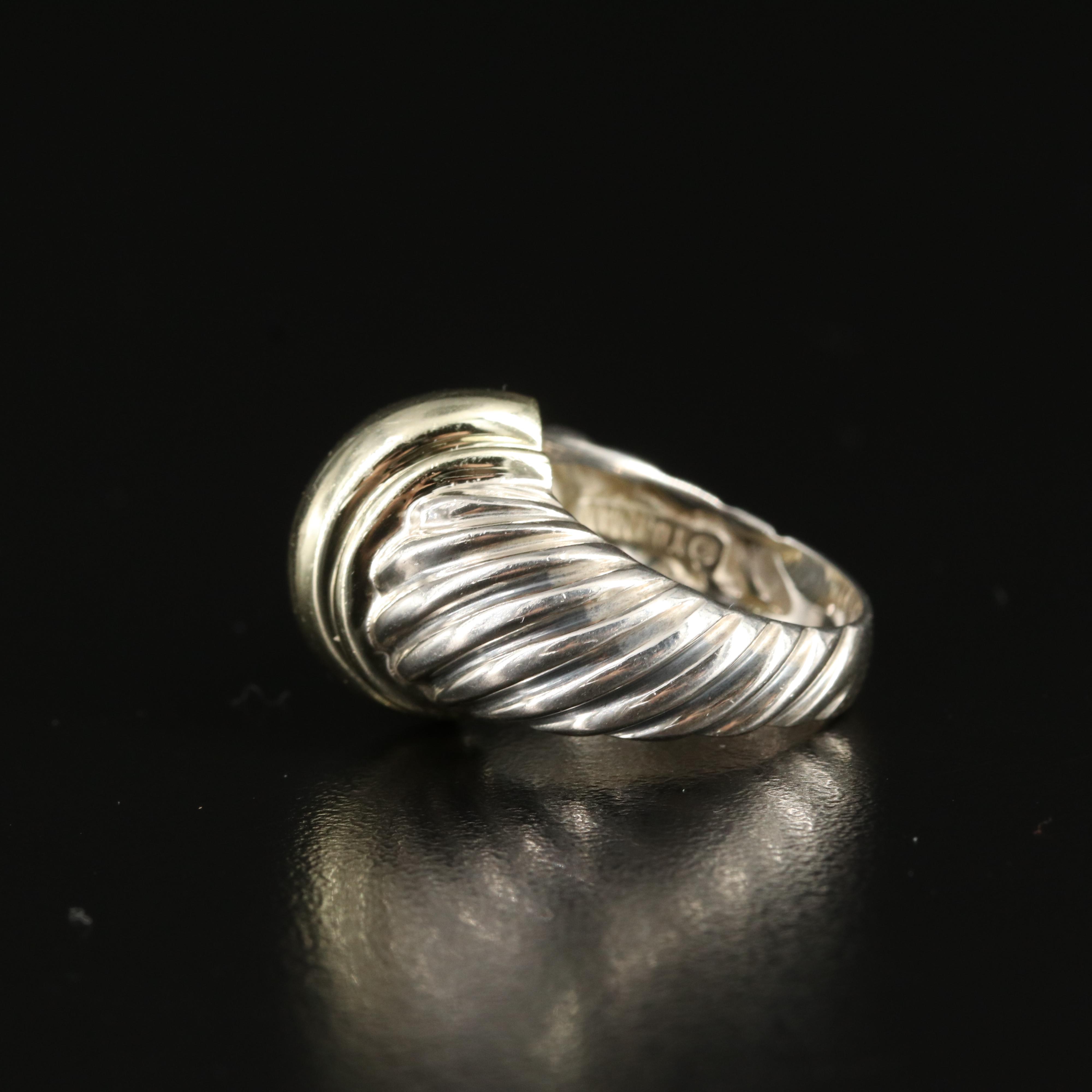 David Yurman Sterling and 14K Fluted Dome Ring