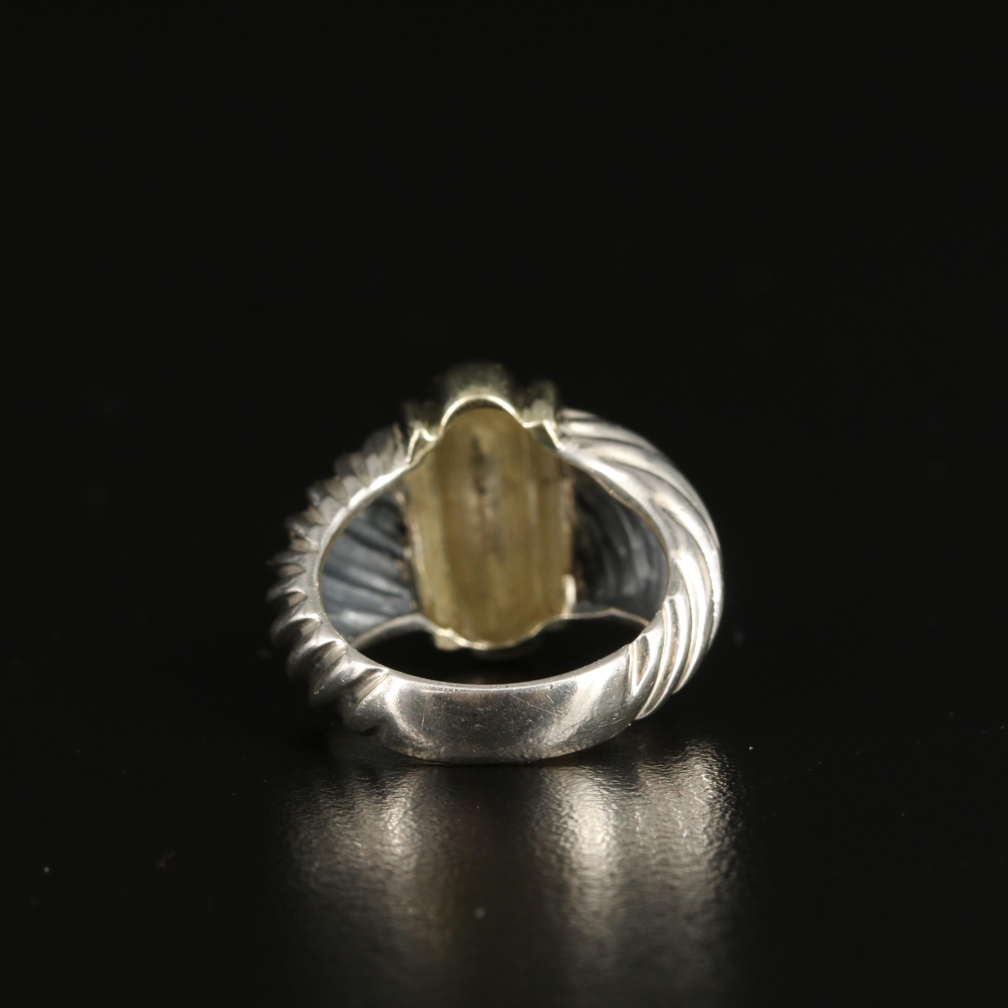 David Yurman Sterling and 14K Fluted Dome Ring