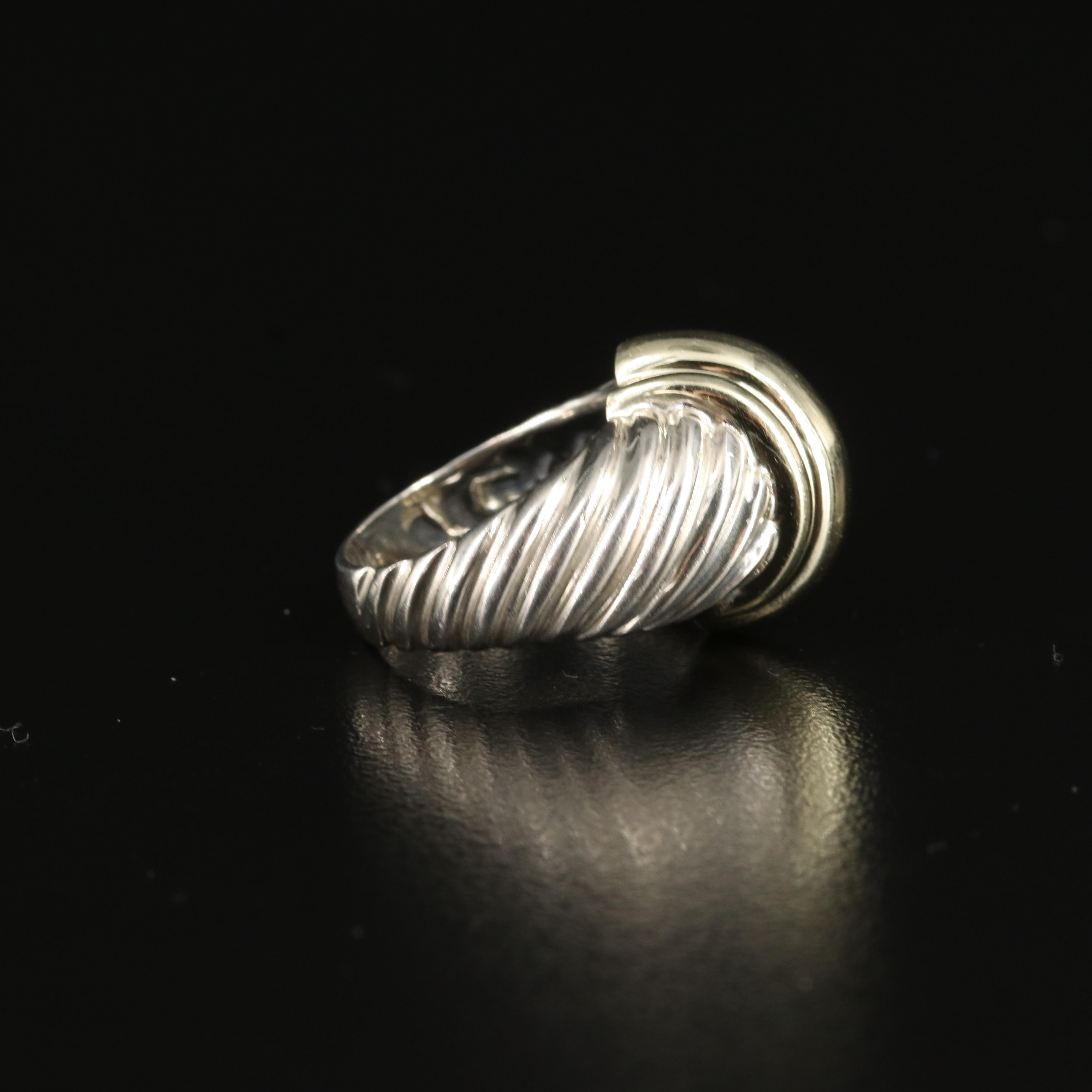 David Yurman Sterling and 14K Fluted Dome Ring
