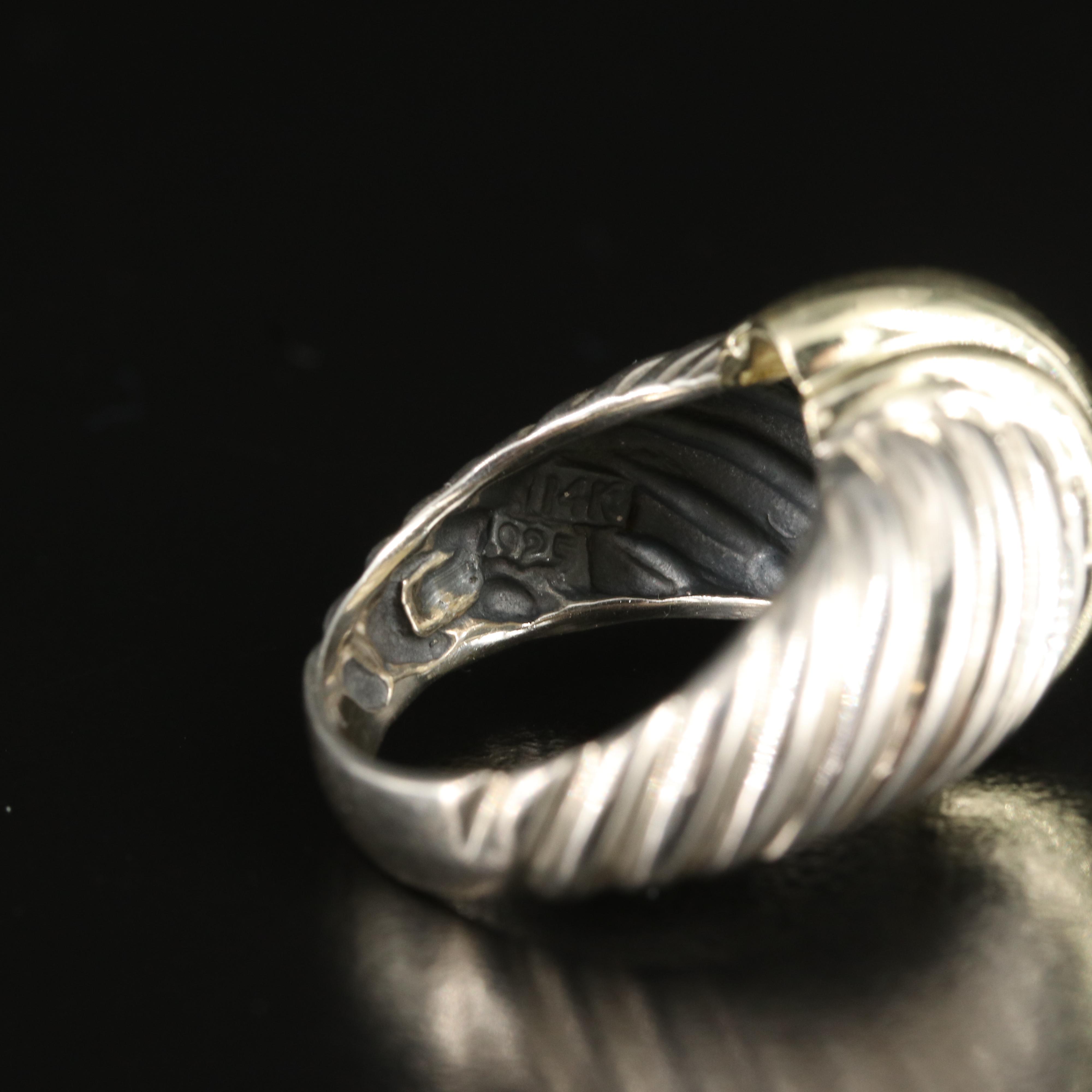 David Yurman Sterling and 14K Fluted Dome Ring