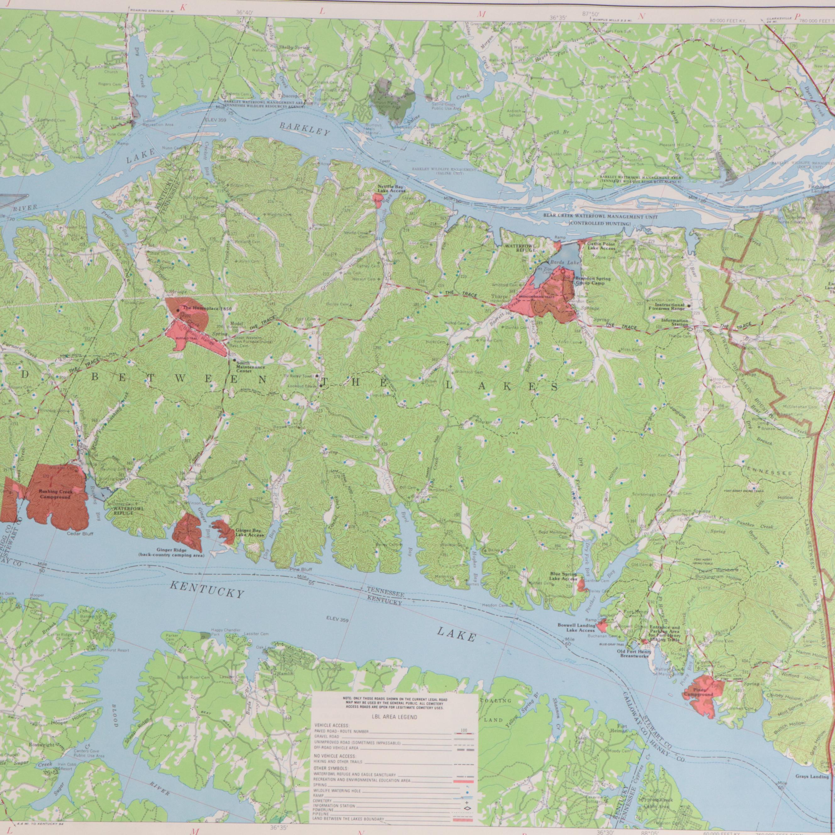 Color Lithograph Map "Land Between Lakes" and More Maps